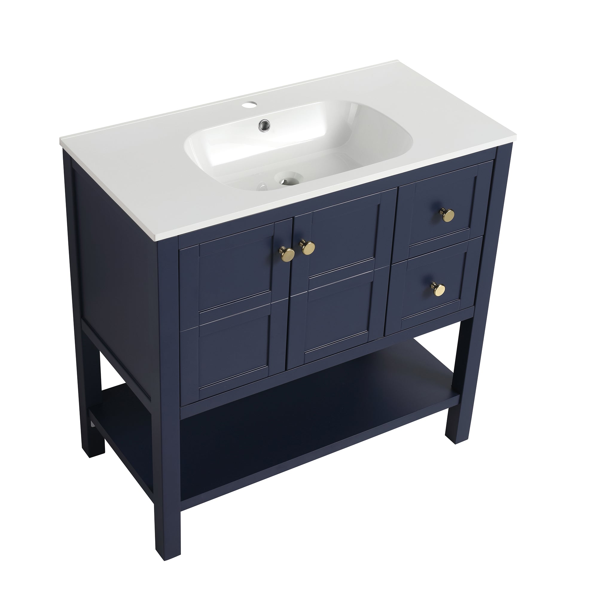 36 inch Plywood Freestanding Bathroom Vanity Set with Integrated Resin Sink