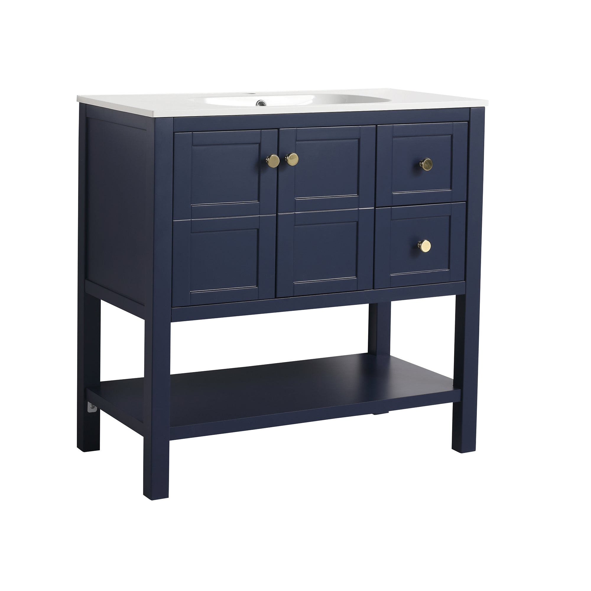 36 inch Plywood Freestanding Bathroom Vanity Set with Integrated Resin Sink
