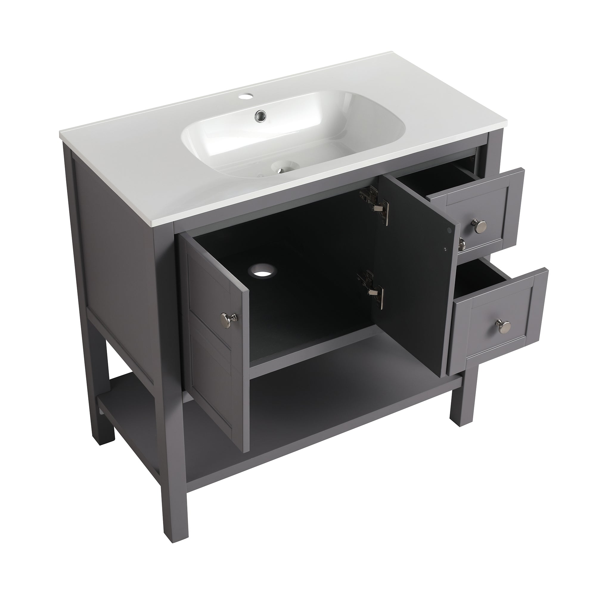 36 inch Plywood Freestanding Bathroom Vanity Set with Integrated Resin Sink