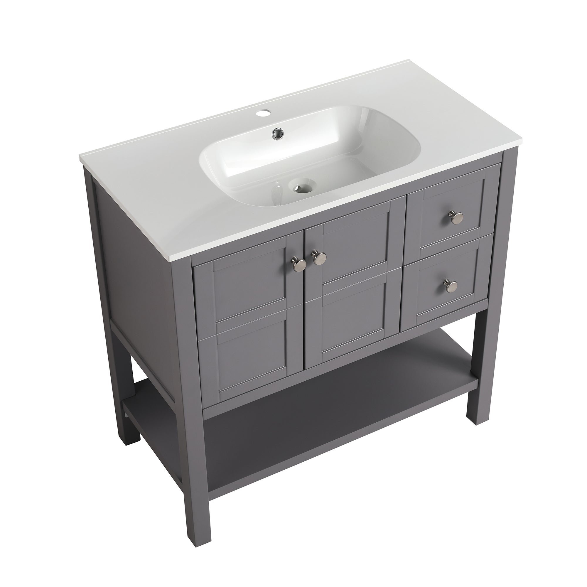 36 inch Plywood Freestanding Bathroom Vanity Set with Integrated Resin Sink