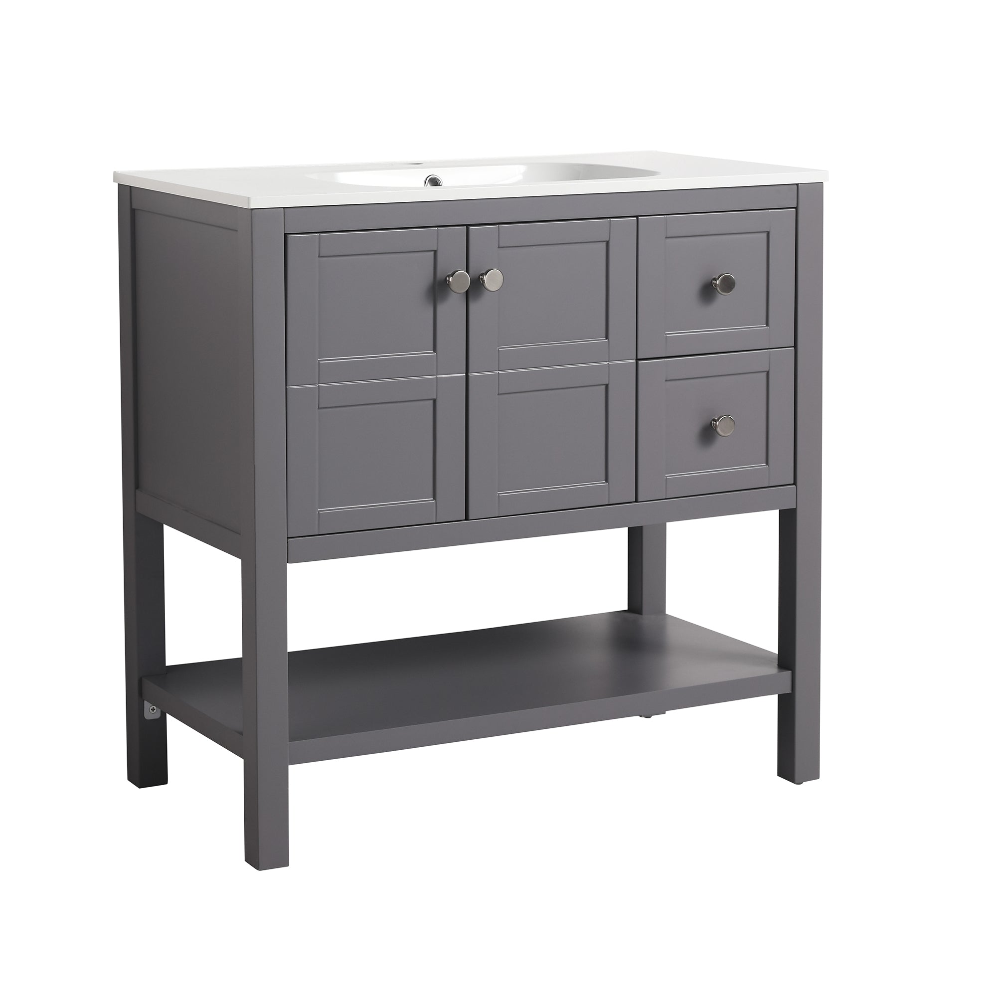 36 inch Plywood Freestanding Bathroom Vanity Set with Integrated Resin Sink