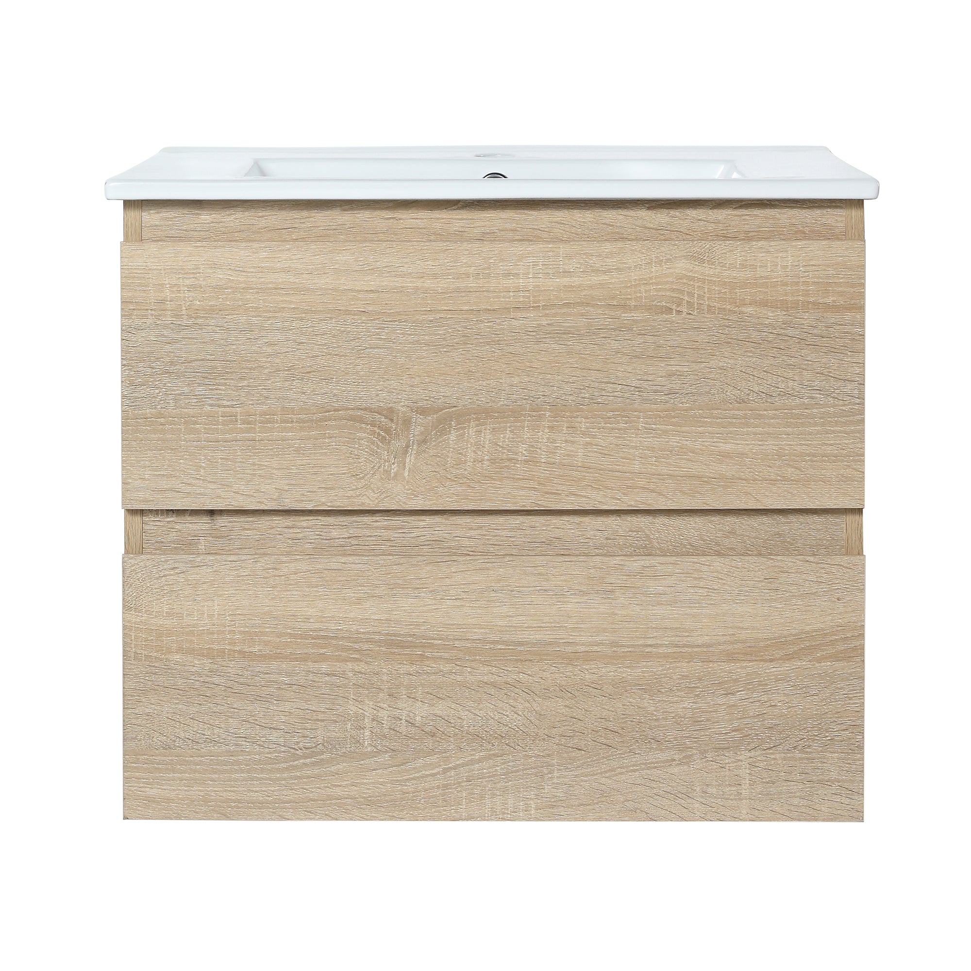 Wall-Mounted Plywood Bathroom Vanity Set in Light Oak with Integrated Gel Sink