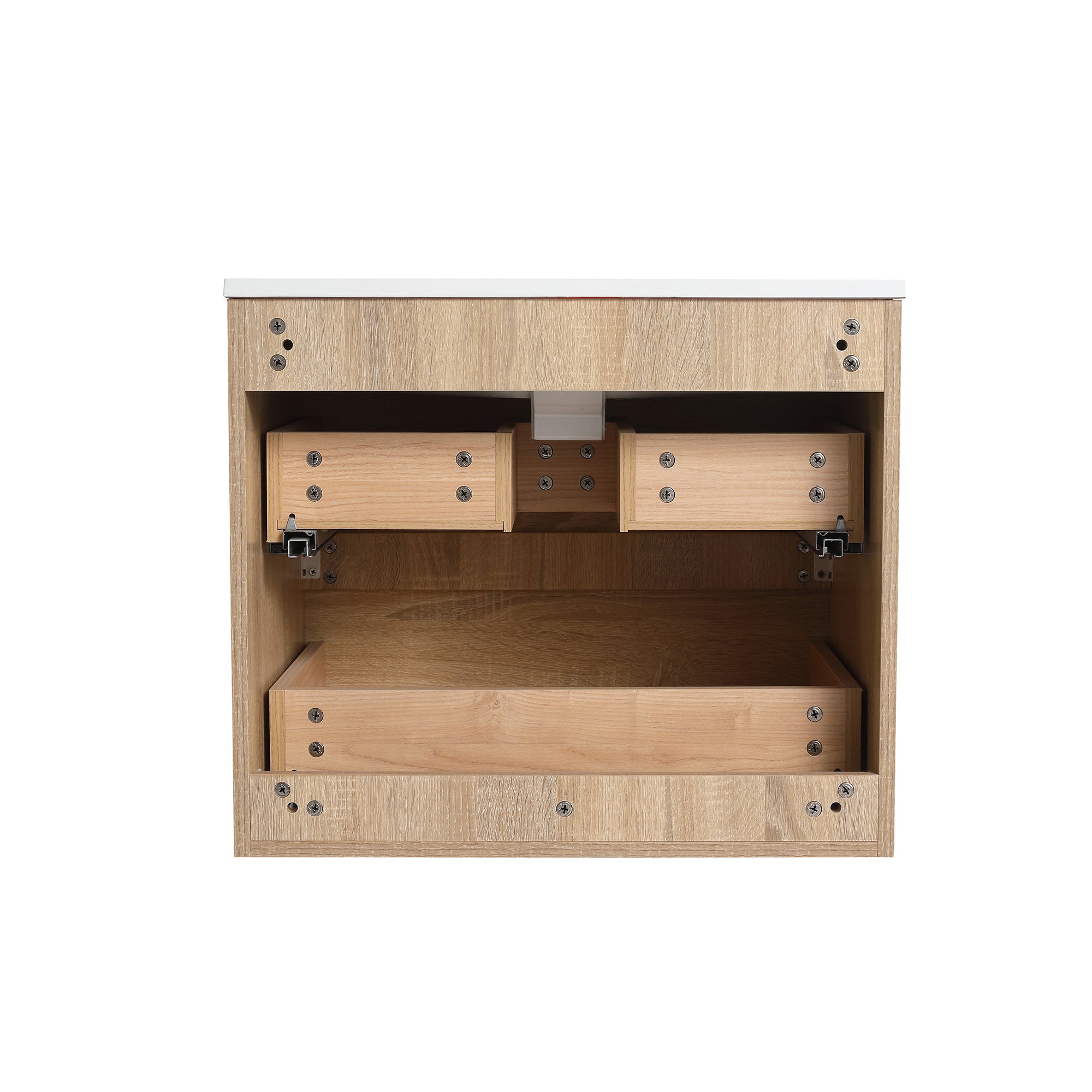 Wall-Mounted Plywood Bathroom Vanity Set in Light Oak with Integrated Gel Sink