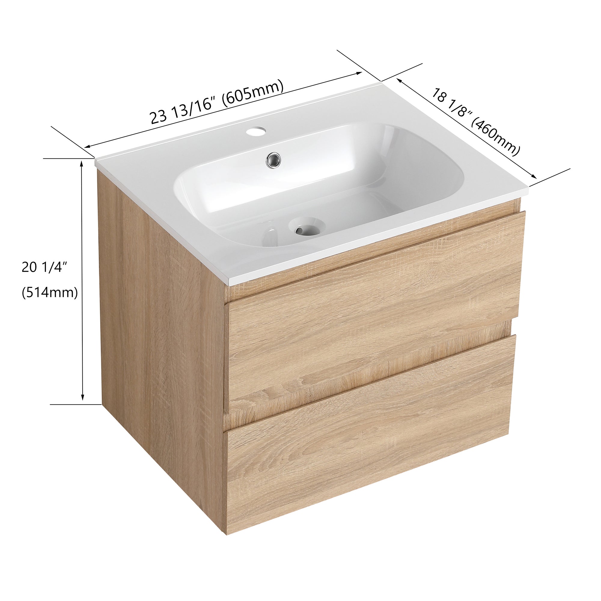 Wall-Mounted Plywood Bathroom Vanity Set in Light Oak with Integrated Gel Sink