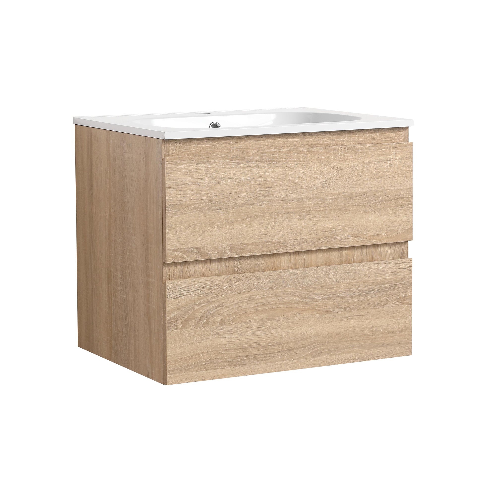 Wall-Mounted Plywood Bathroom Vanity Set in Light Oak with Integrated Gel Sink