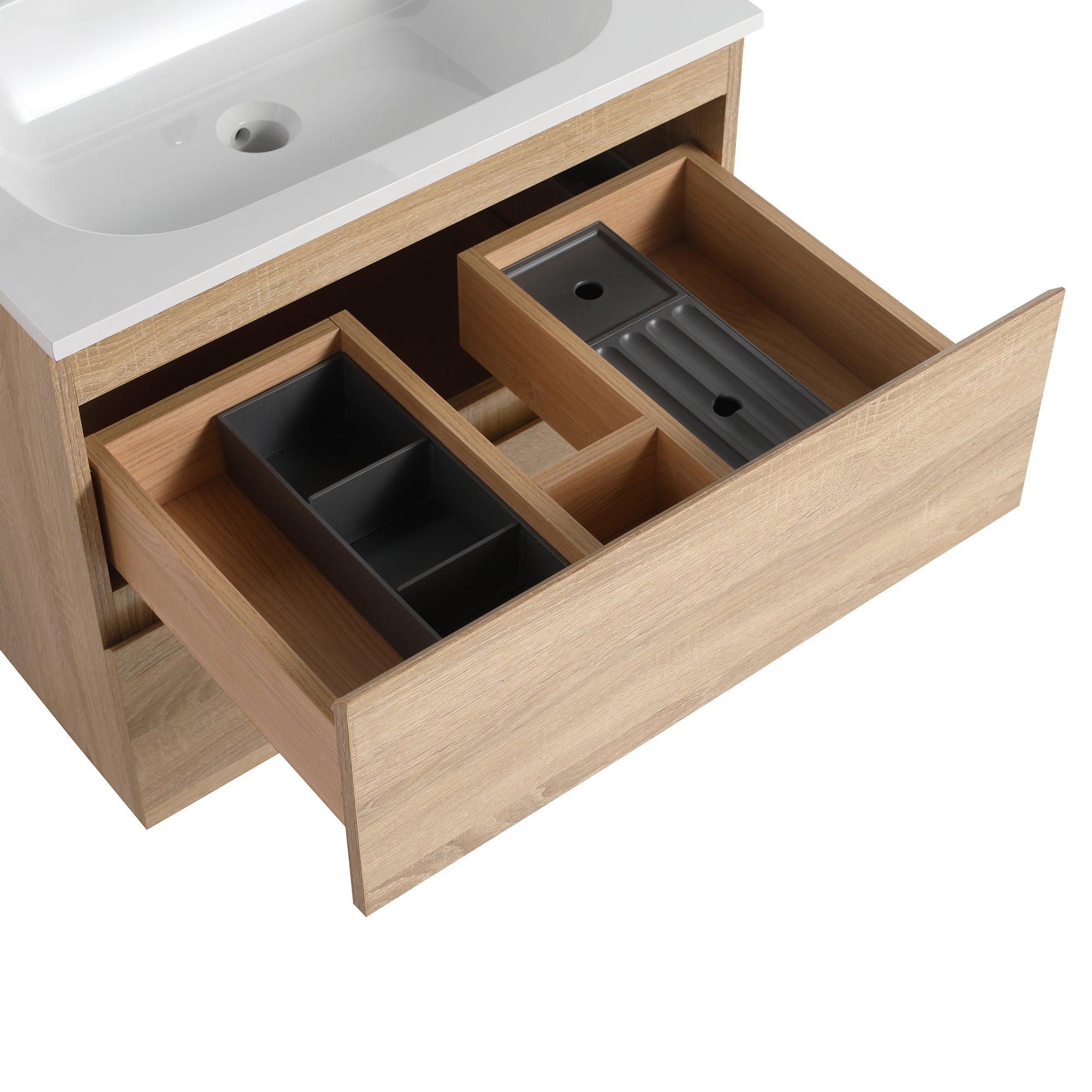 Wall-Mounted Plywood Bathroom Vanity Set in Light Oak with Integrated Gel Sink