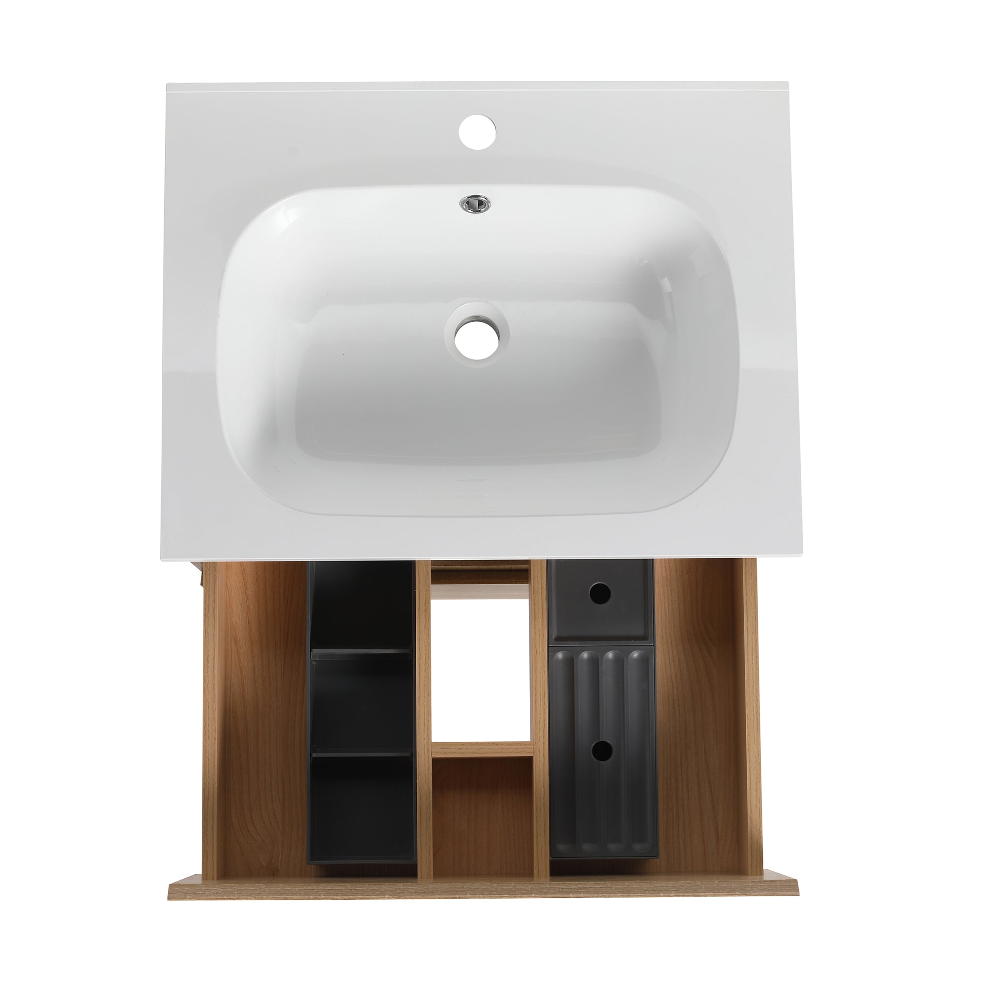 Wall-Mounted Plywood Bathroom Vanity Set in Light Oak with Integrated Gel Sink