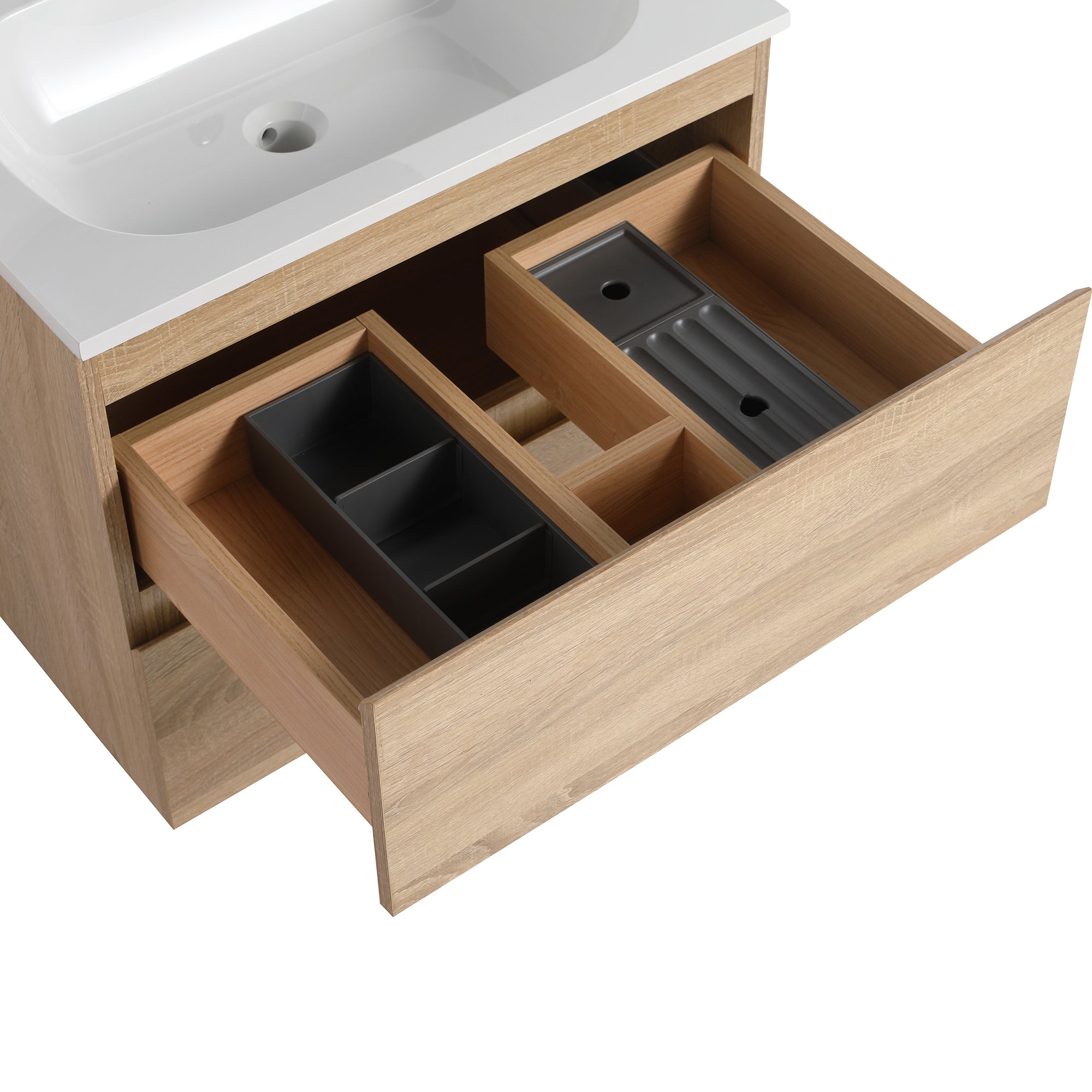 Wall-Mounted Plywood Bathroom Vanity Set in Light Oak with Integrated Gel Sink