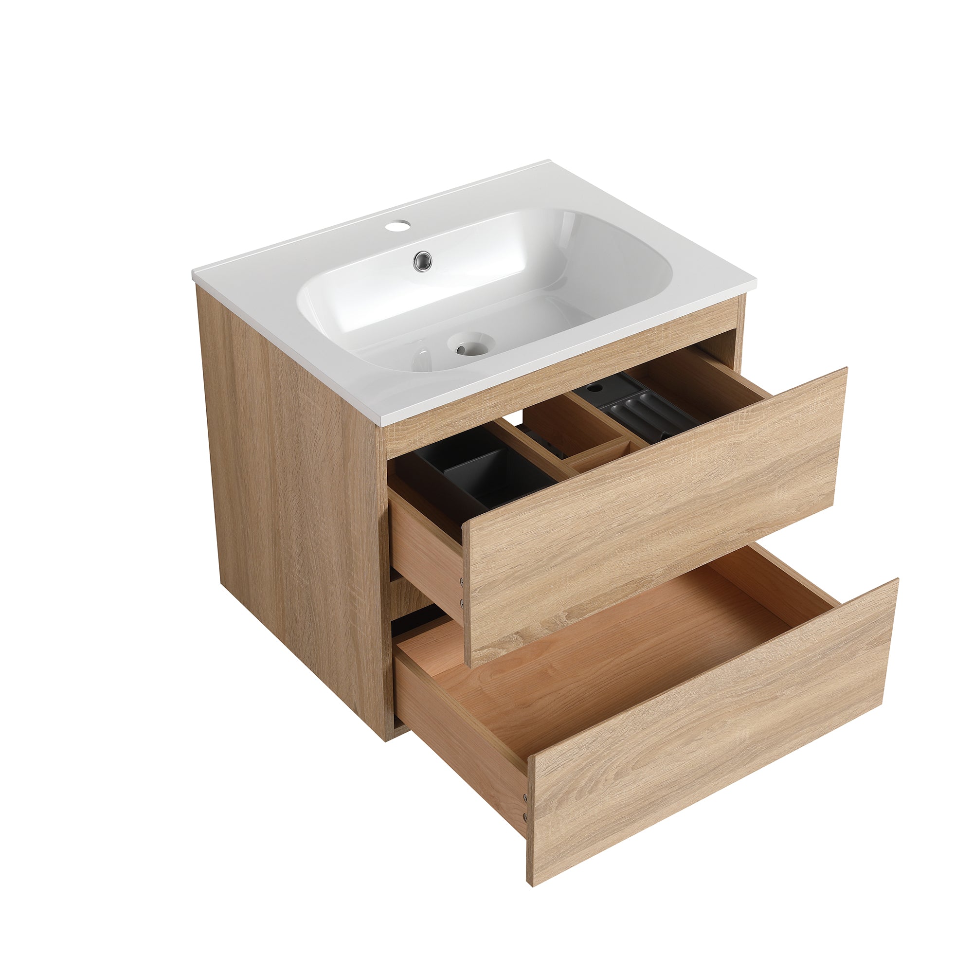 Wall-Mounted Plywood Bathroom Vanity Set in Light Oak with Integrated Gel Sink