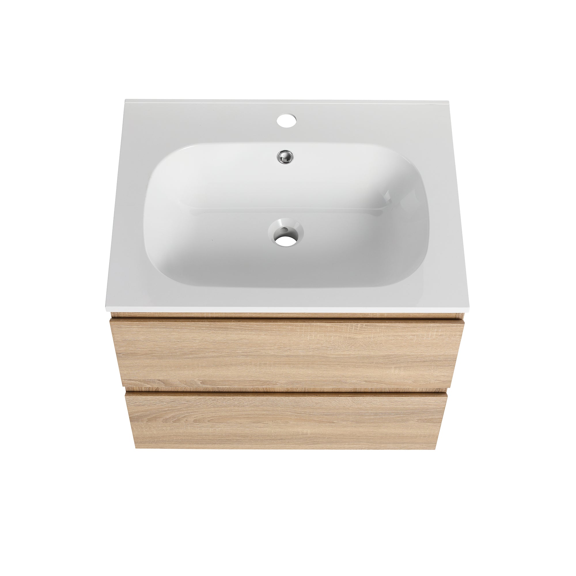 Wall-Mounted Plywood Bathroom Vanity Set in Light Oak with Integrated Gel Sink