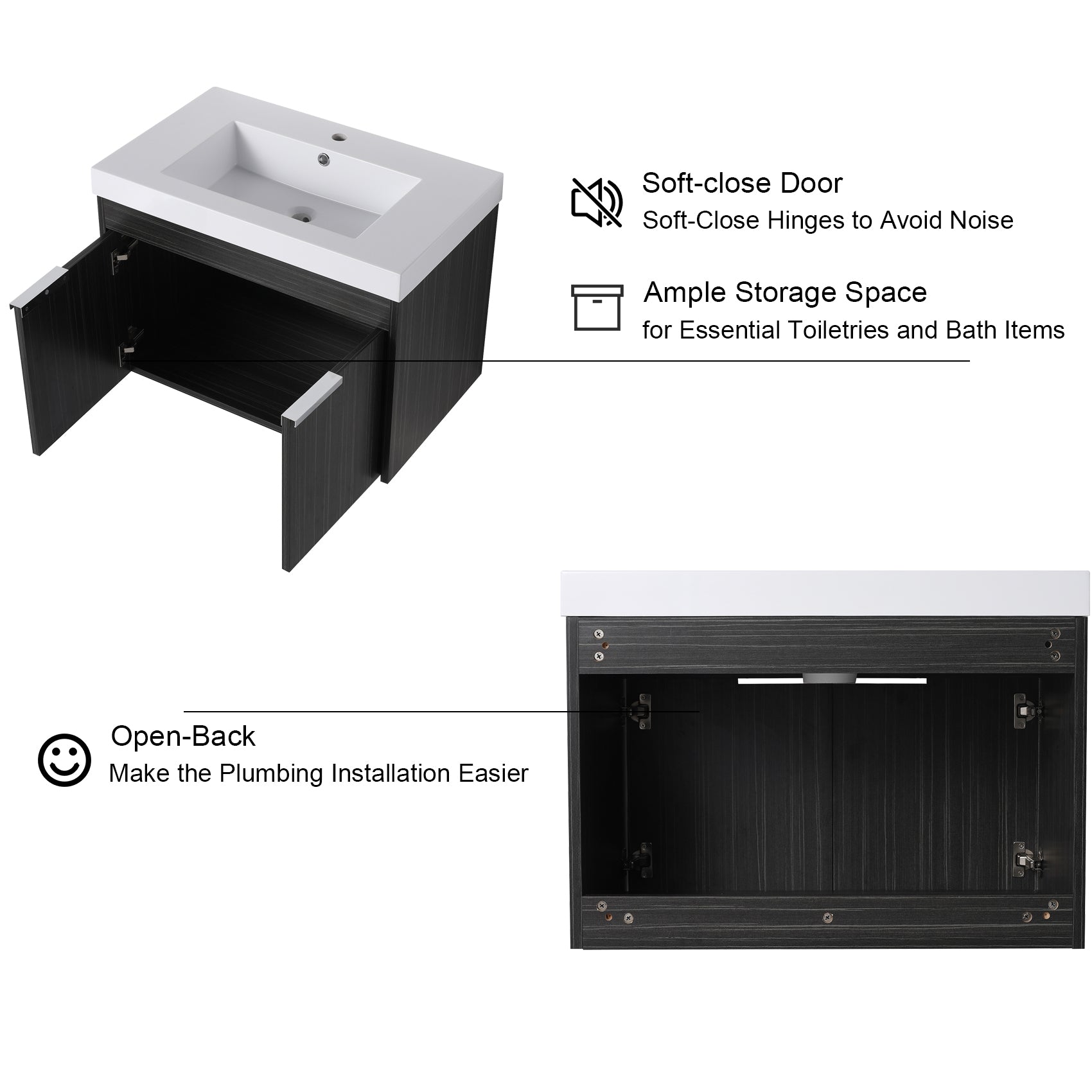 30 inch Plywood Wall-Mounted Bathroom Vanity Set with Integrated Resin Sink
