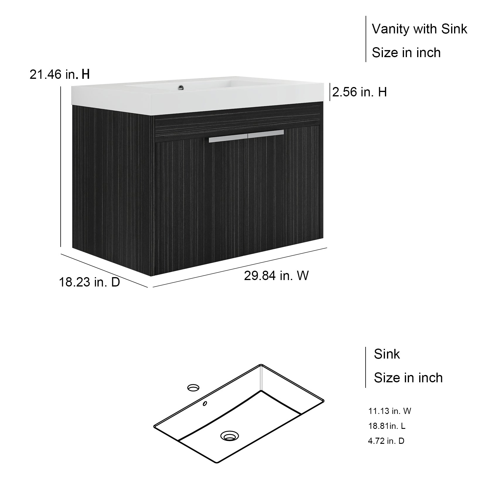 30 inch Plywood Wall-Mounted Bathroom Vanity Set with Integrated Resin Sink