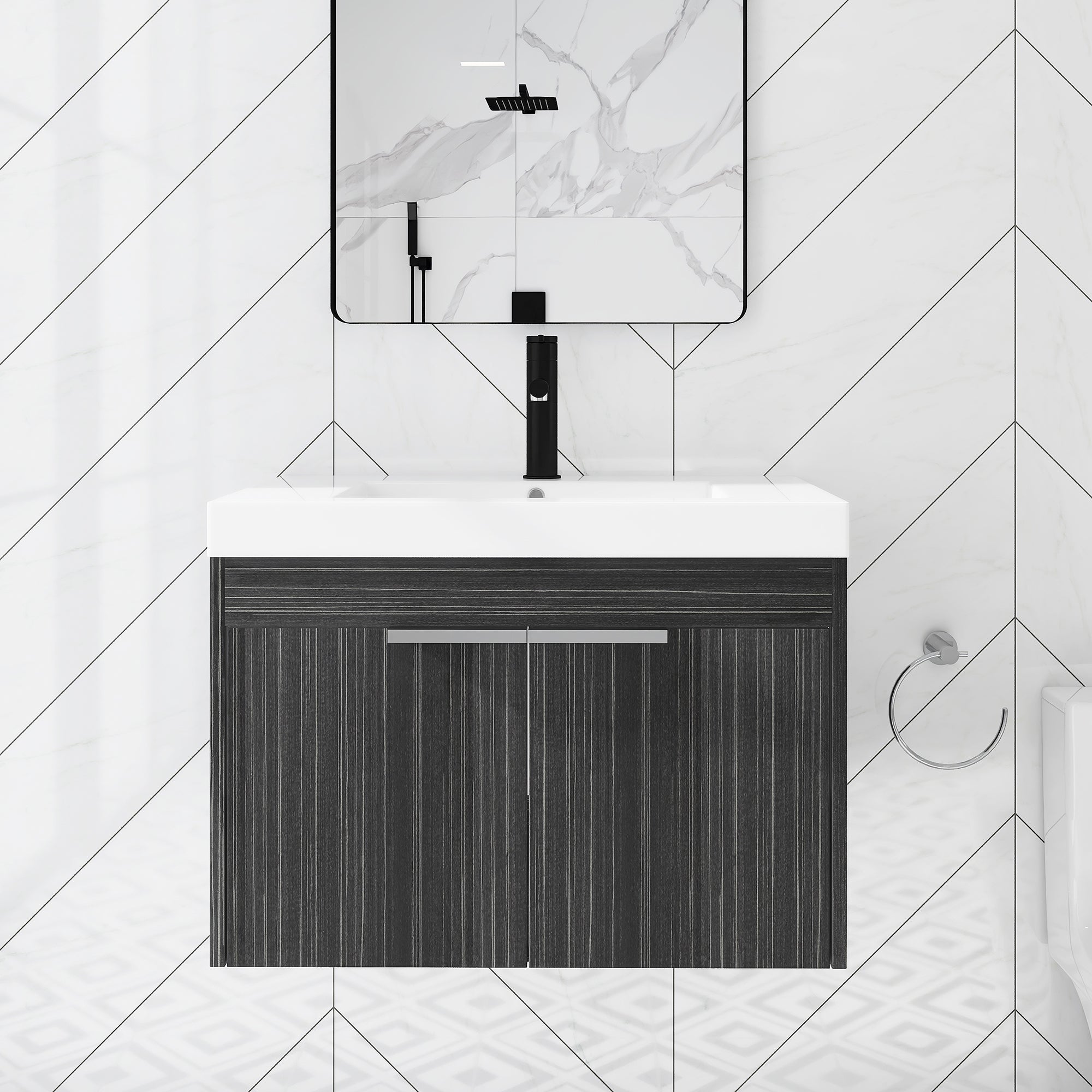 30 inch Plywood Wall-Mounted Bathroom Vanity Set with Integrated Resin Sink