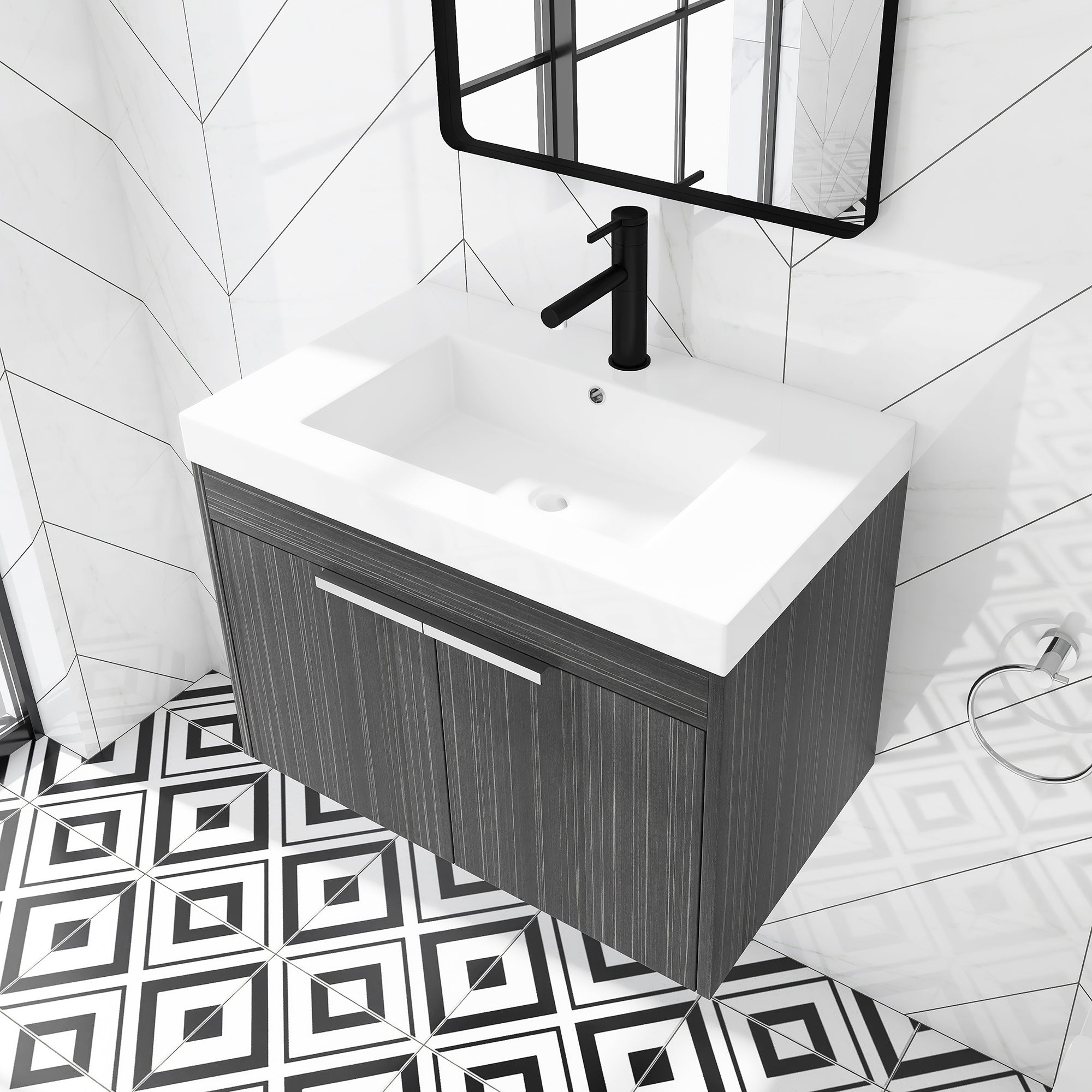 30 inch Plywood Wall-Mounted Bathroom Vanity Set with Integrated Resin Sink