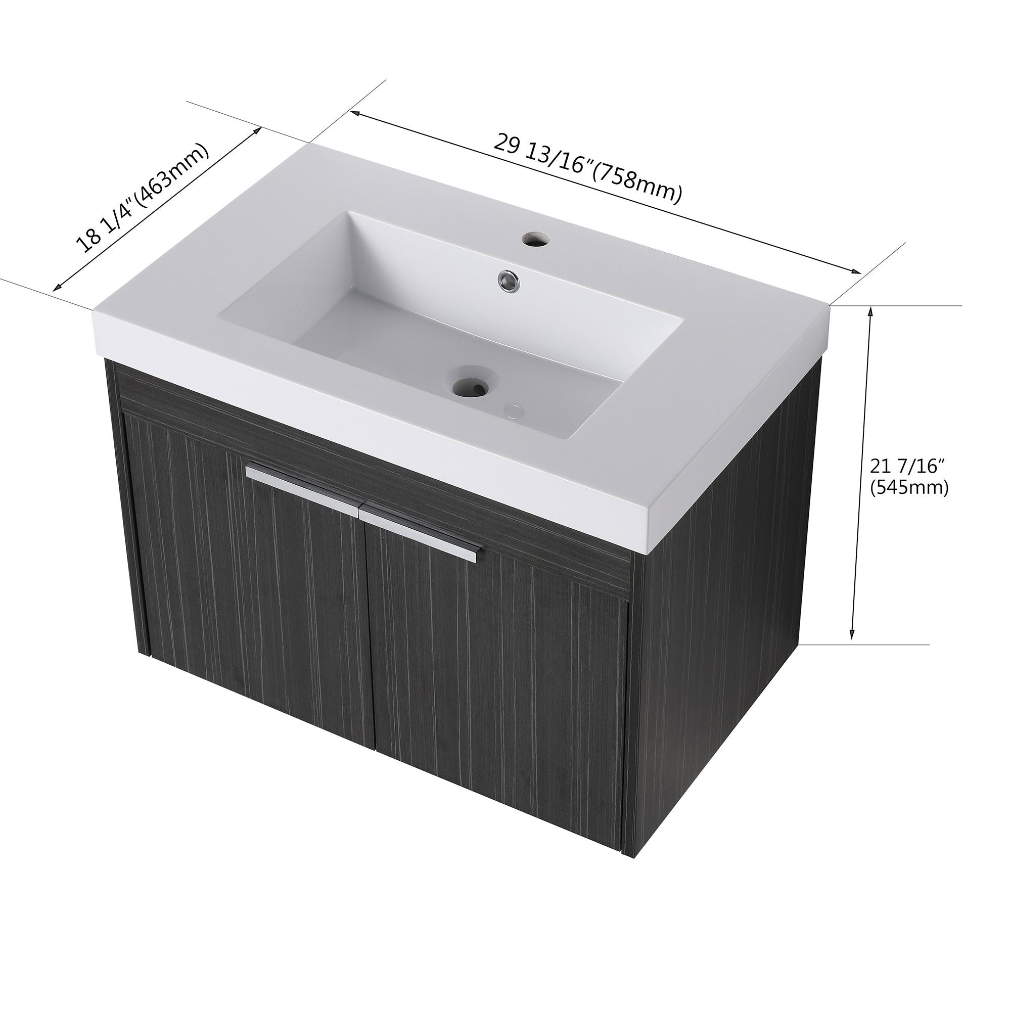 30 inch Plywood Wall-Mounted Bathroom Vanity Set with Integrated Resin Sink