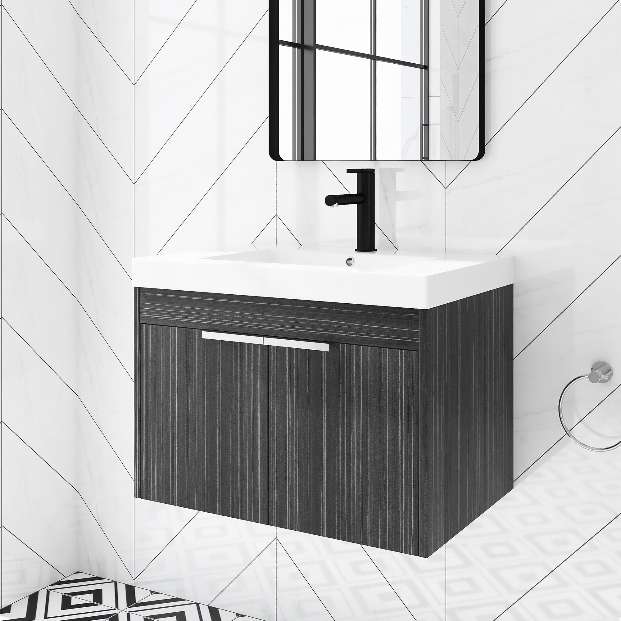 30 inch Plywood Wall-Mounted Bathroom Vanity Set with Integrated Resin Sink
