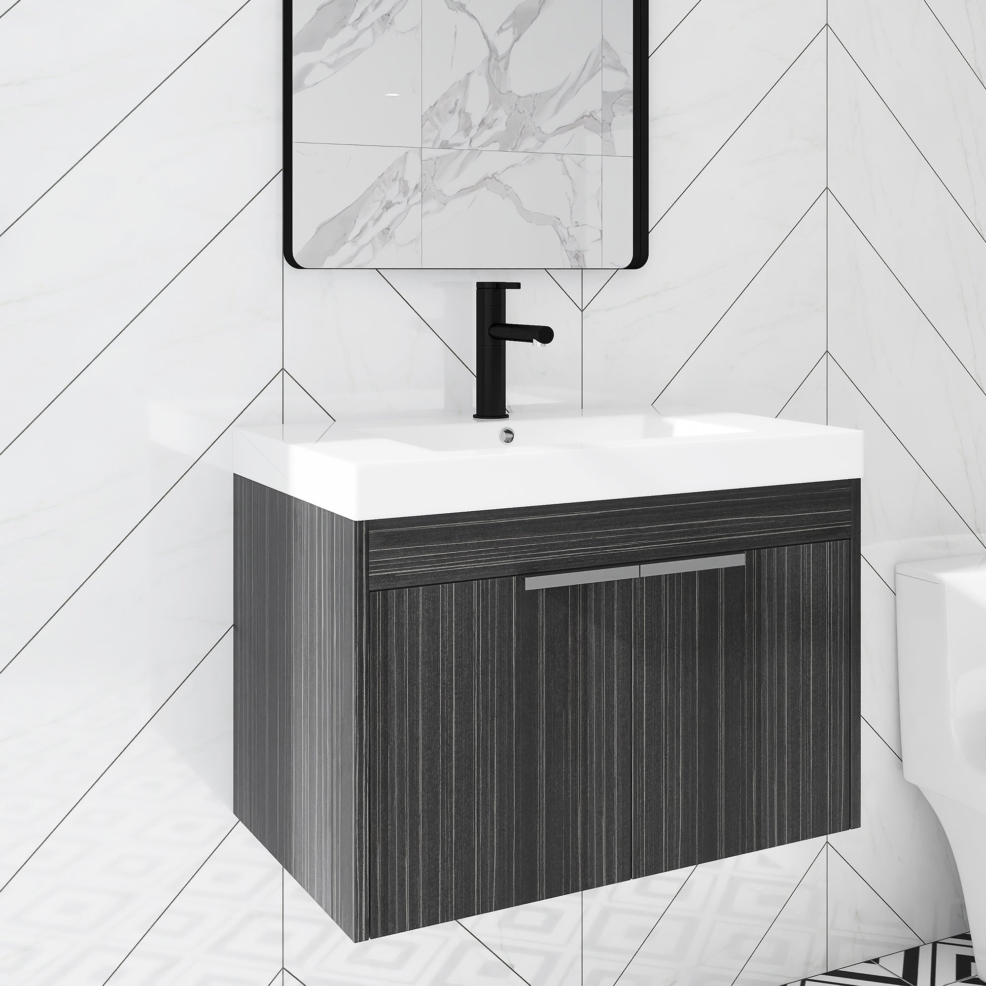 30 inch Plywood Wall-Mounted Bathroom Vanity Set with Integrated Resin Sink