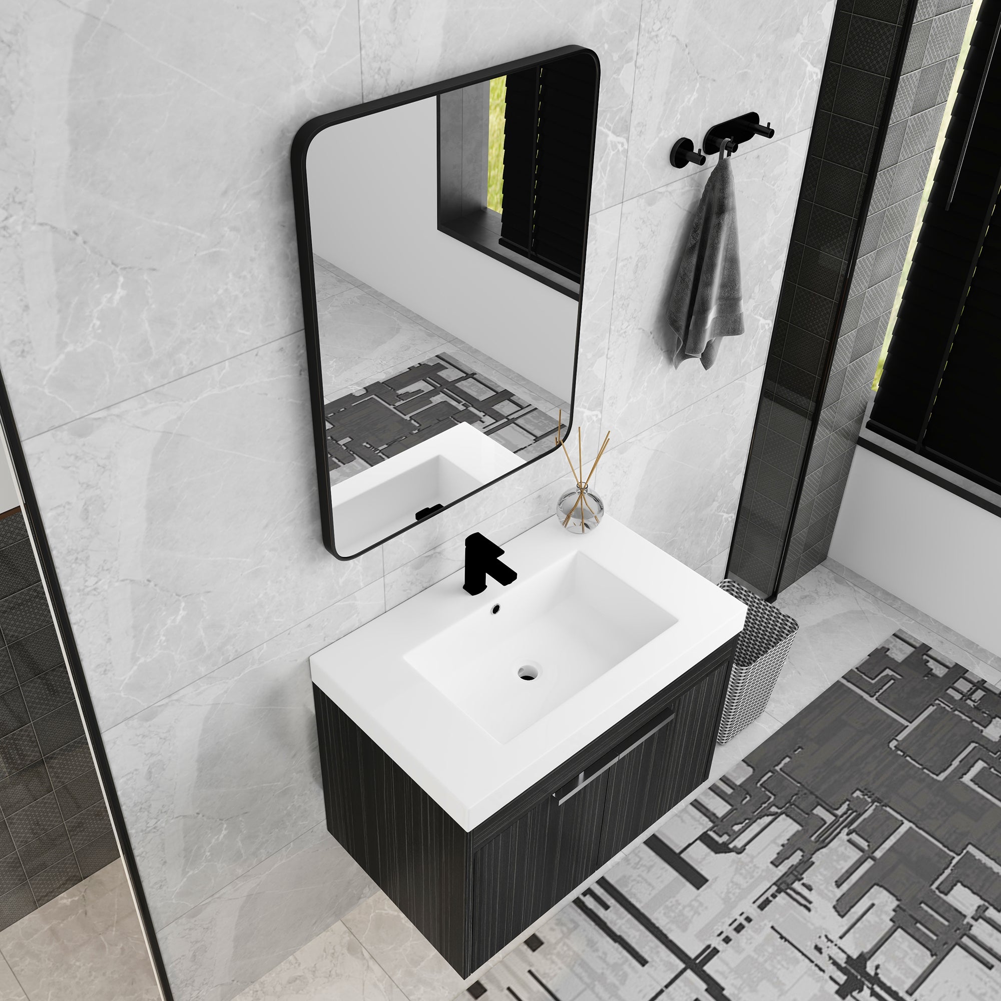 30 inch Plywood Wall-Mounted Bathroom Vanity Set with Integrated Resin Sink