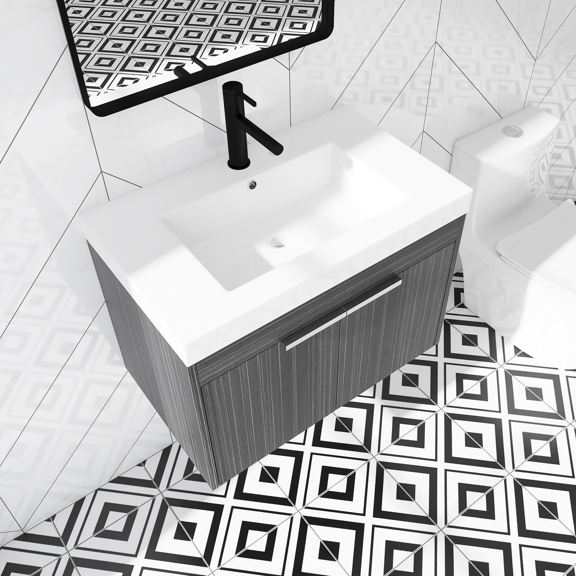 30 inch Plywood Wall-Mounted Bathroom Vanity Set with Integrated Resin Sink