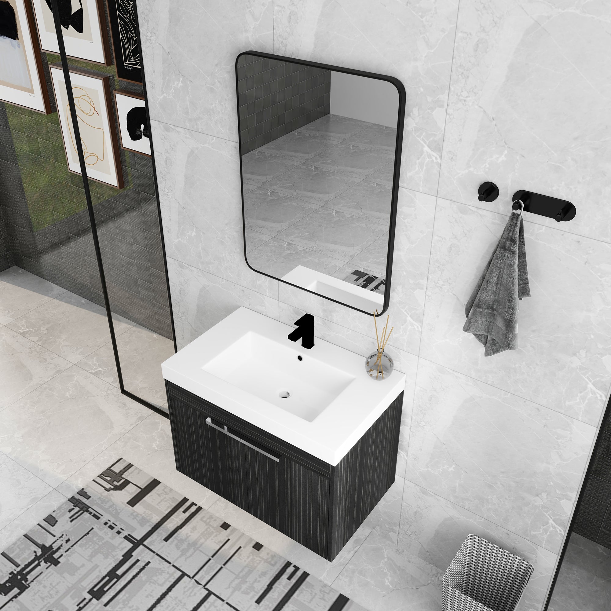30 inch Plywood Wall-Mounted Bathroom Vanity Set with Integrated Resin Sink
