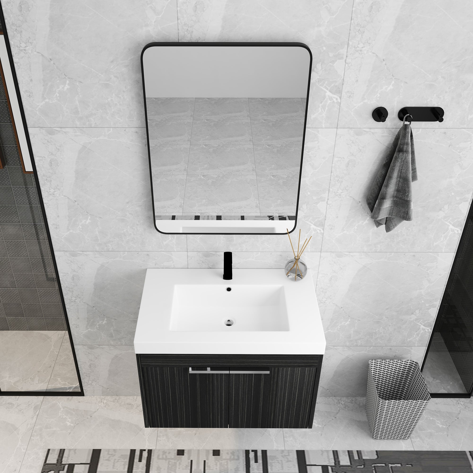 30 inch Plywood Wall-Mounted Bathroom Vanity Set with Integrated Resin Sink