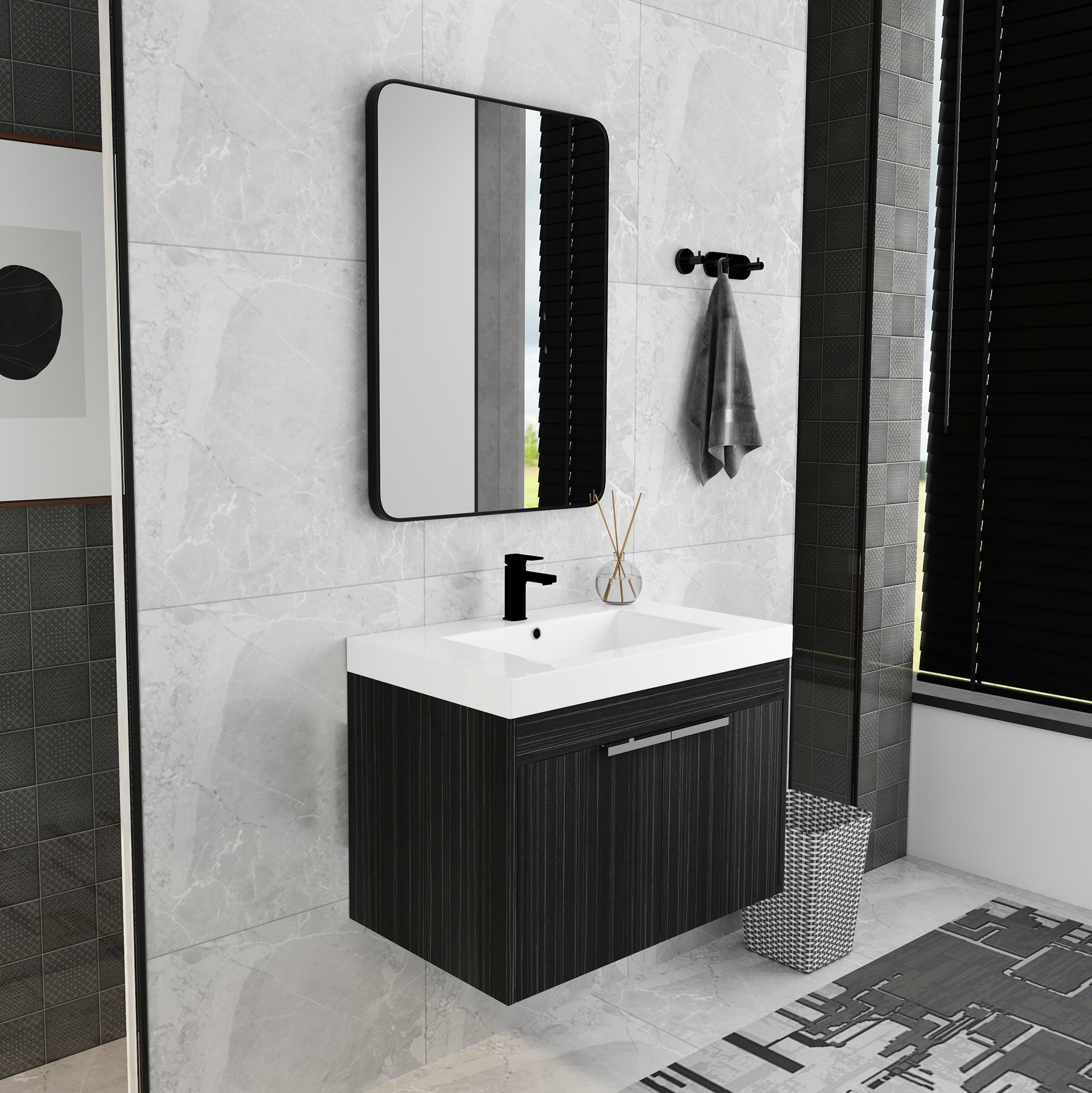 30 inch Plywood Wall-Mounted Bathroom Vanity Set with Integrated Resin Sink