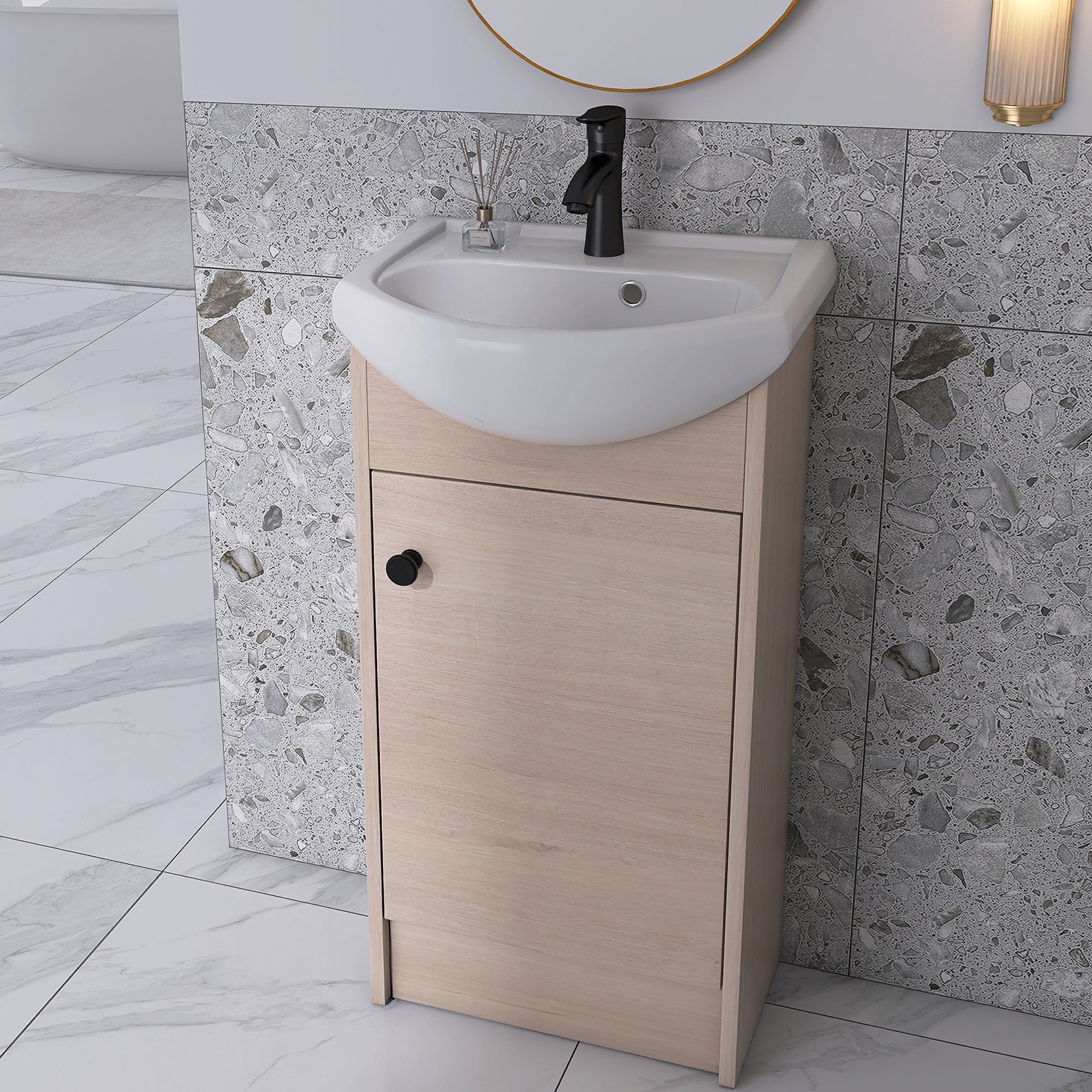 18 inch Plywood Freestanding Bathroom Vanity Set with Integrated Ceramic Sink