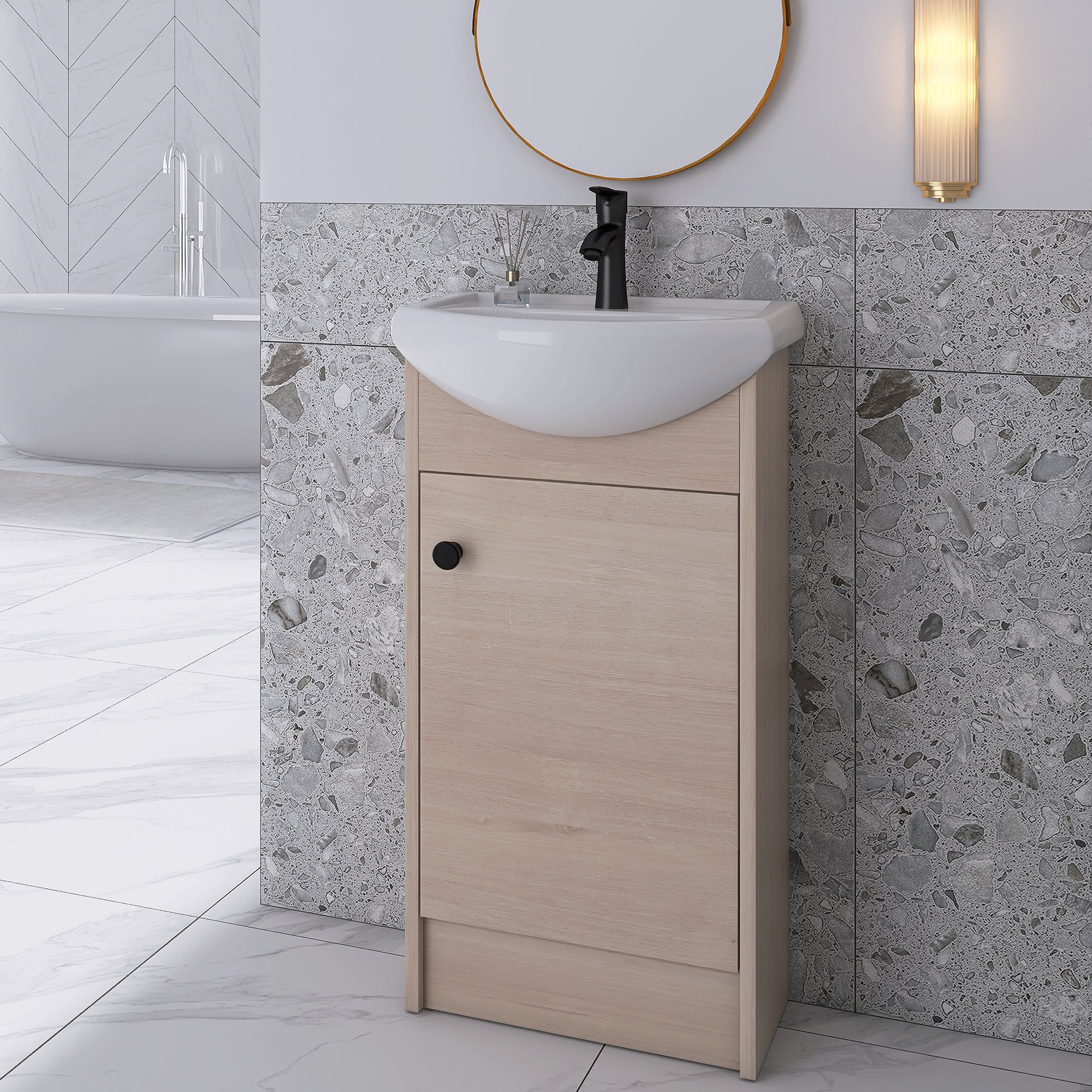 18 inch Plywood Freestanding Bathroom Vanity Set with Integrated Ceramic Sink