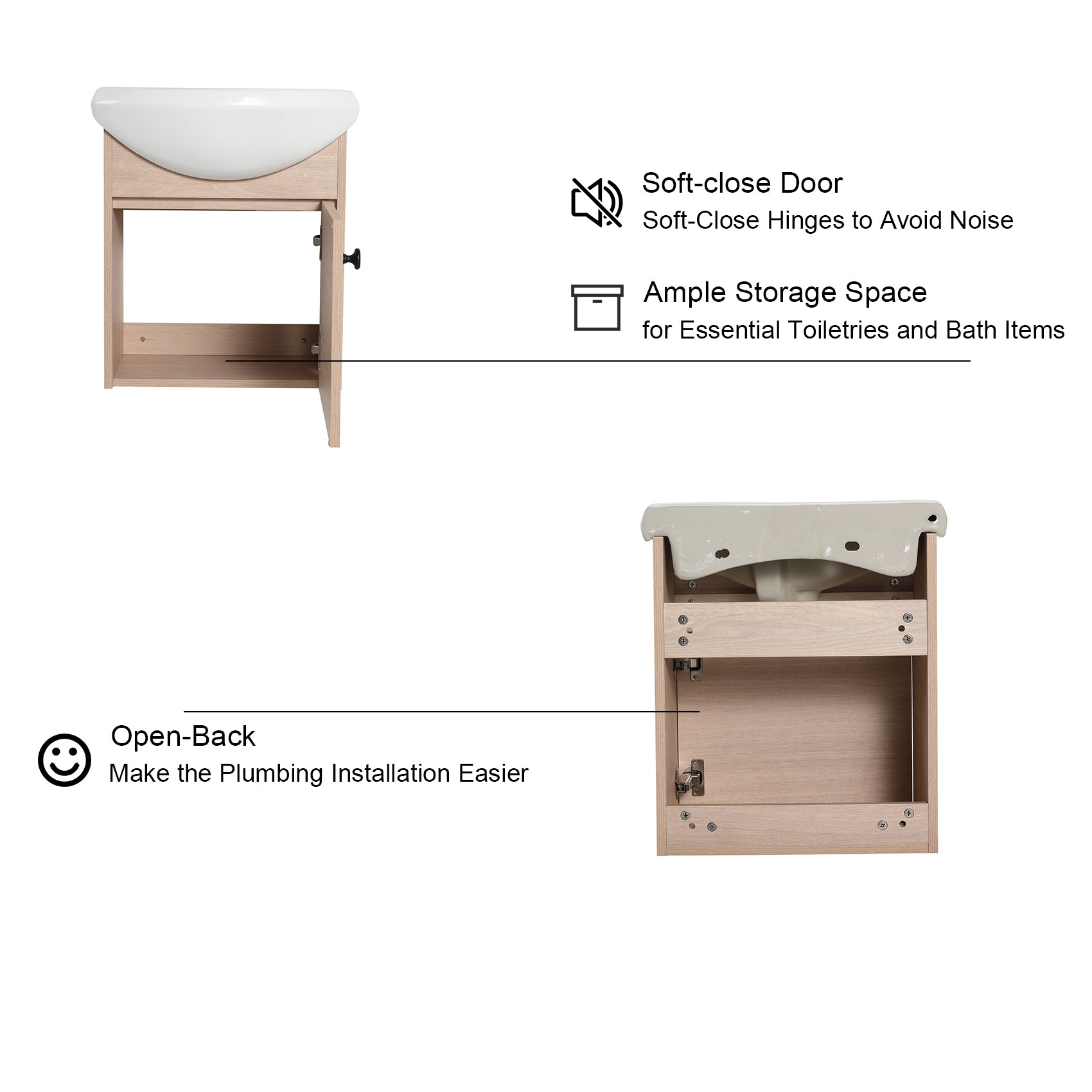 18 inch Plywood Wall-Mounted Bathroom Vanity Set with Integrated Ceramic Sink