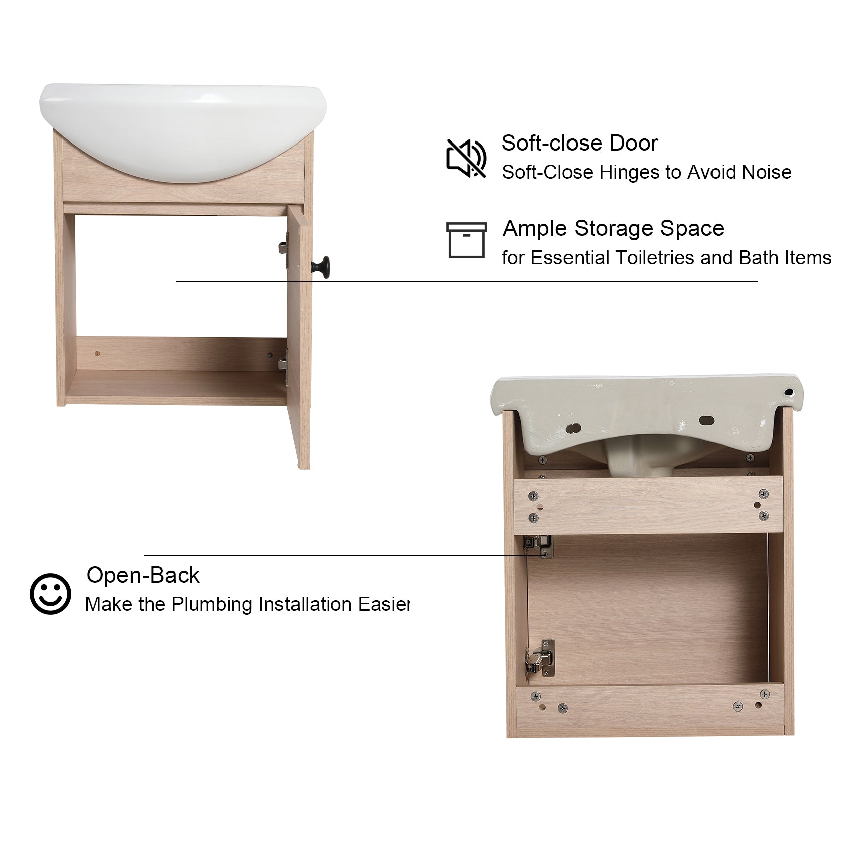 18 inch Plywood Wall-Mounted Bathroom Vanity Set with Integrated Ceramic Sink