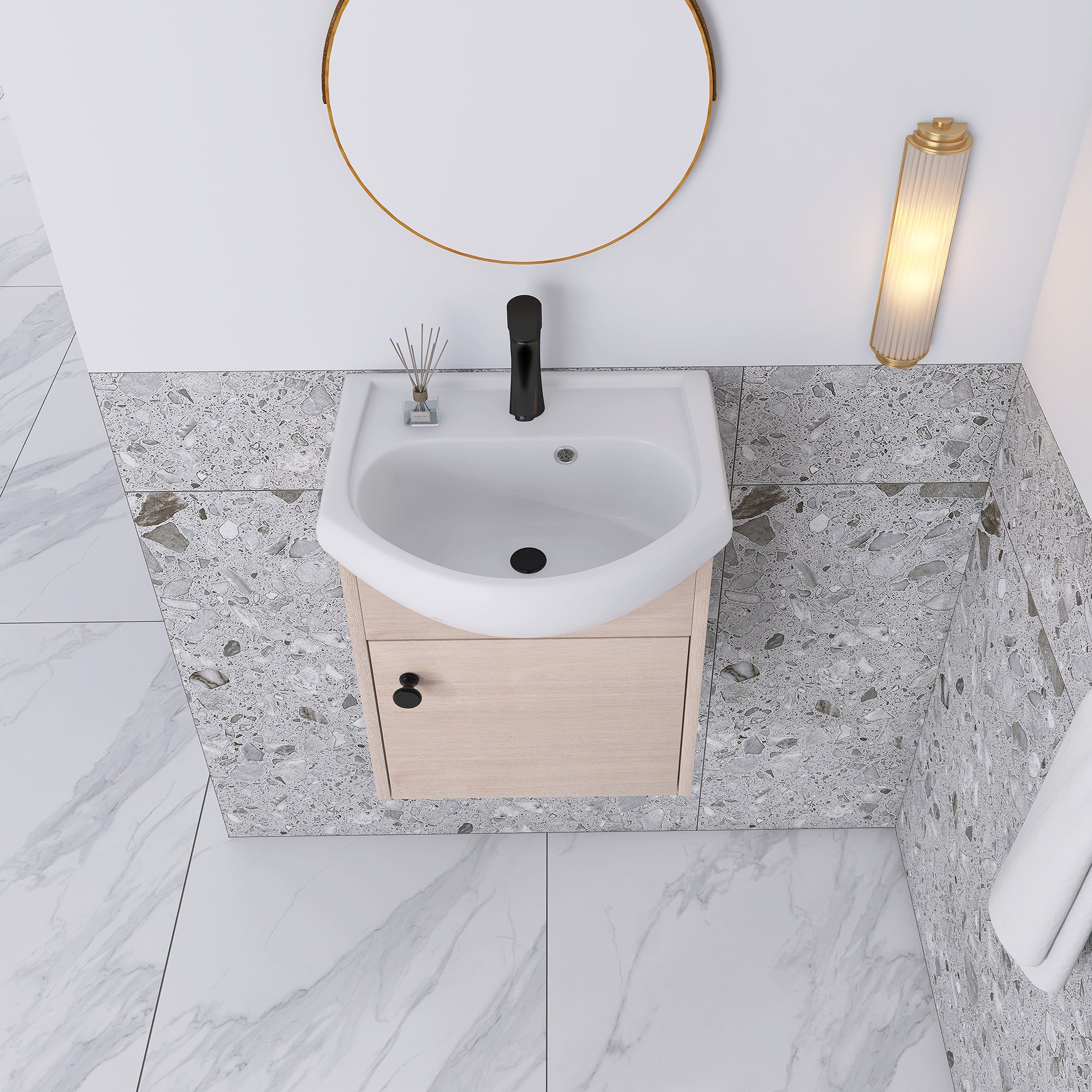18 inch Plywood Wall-Mounted Bathroom Vanity Set with Integrated Ceramic Sink