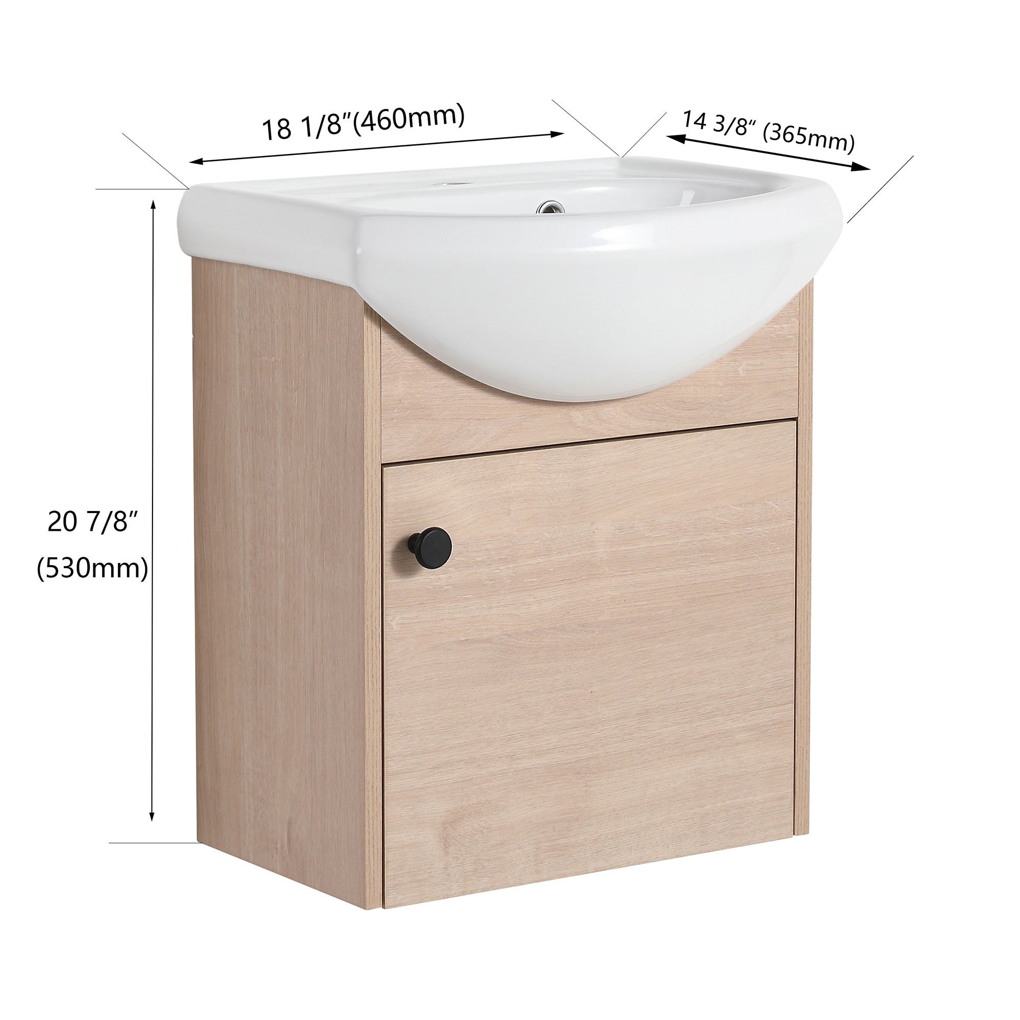18 inch Plywood Wall-Mounted Bathroom Vanity Set with Integrated Ceramic Sink