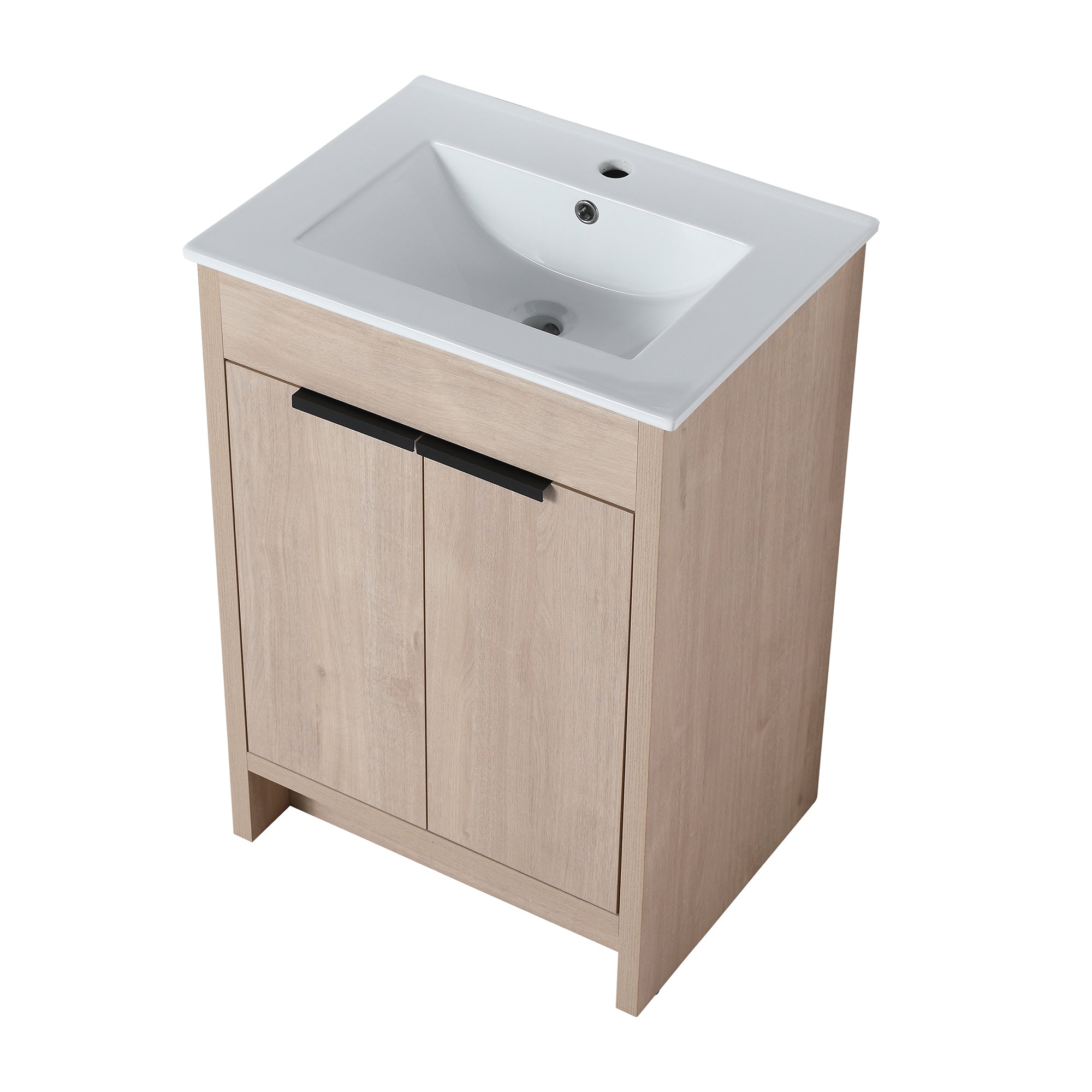 24 in. Freestanding Plywood Bathroom Vanity Set in Plain Light Oak with Integrated Sink