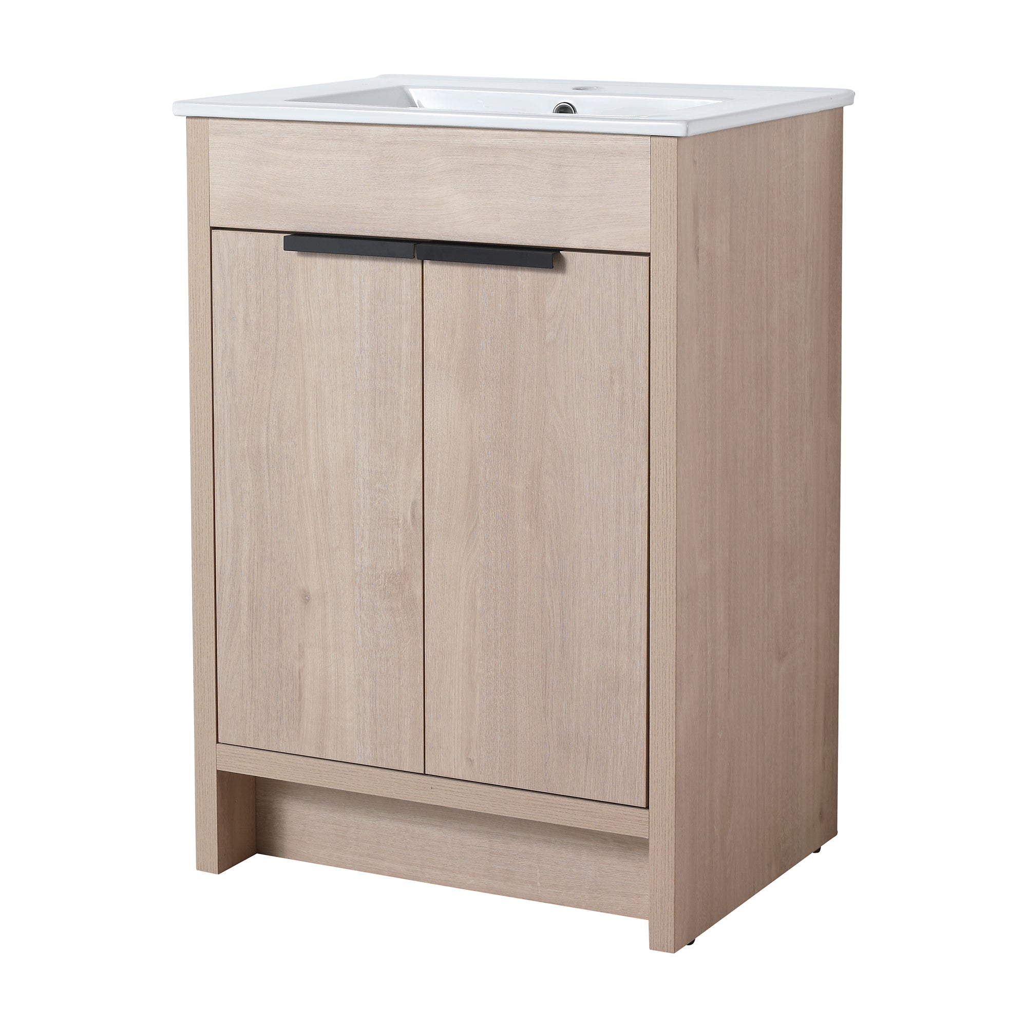 24 in. Freestanding Plywood Bathroom Vanity Set in Plain Light Oak with Integrated Sink