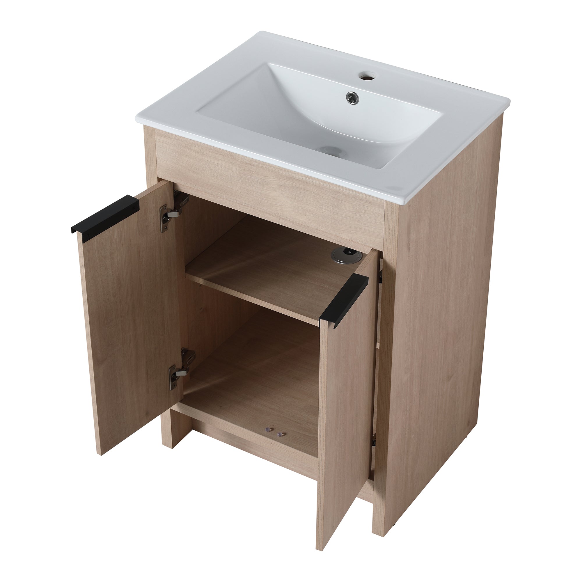24 in. Freestanding Plywood Bathroom Vanity Set in Plain Light Oak with Integrated Sink