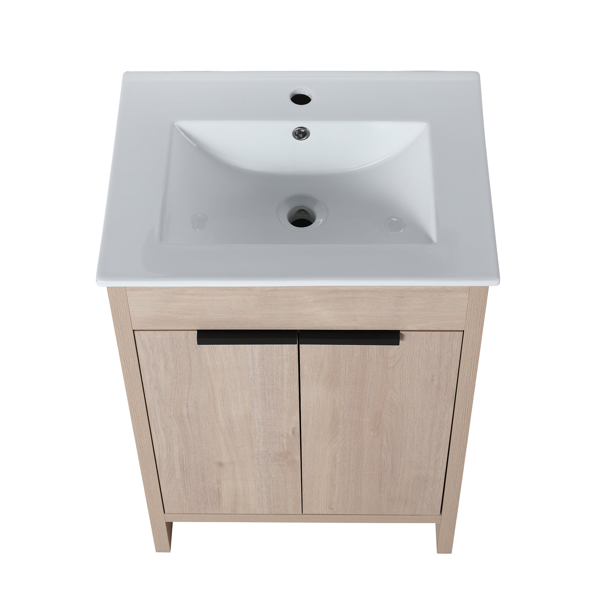 24 in. Freestanding Plywood Bathroom Vanity Set in Plain Light Oak with Integrated Sink