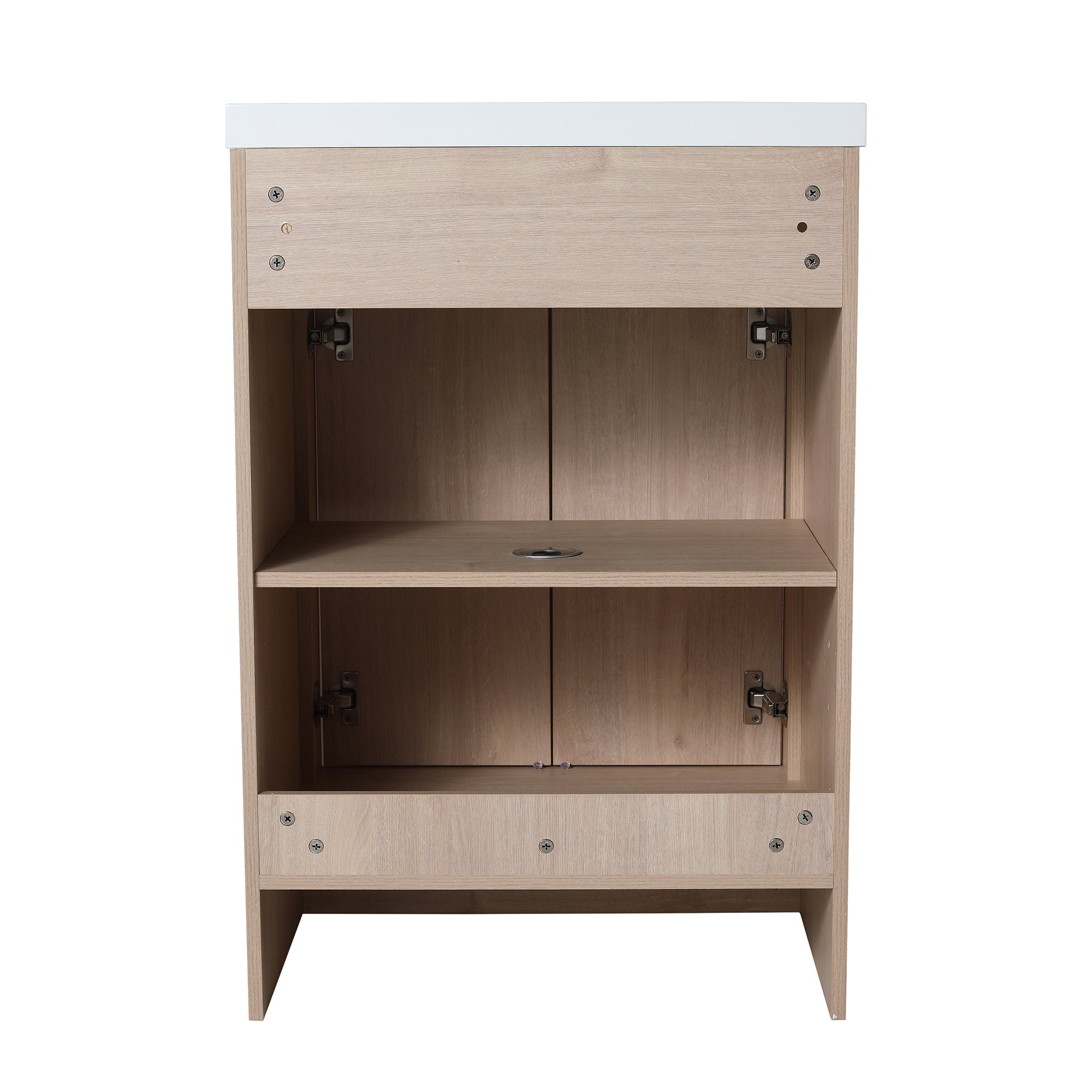 24 in. Freestanding Plywood Bathroom Vanity Set in Plain Light Oak with Integrated Sink