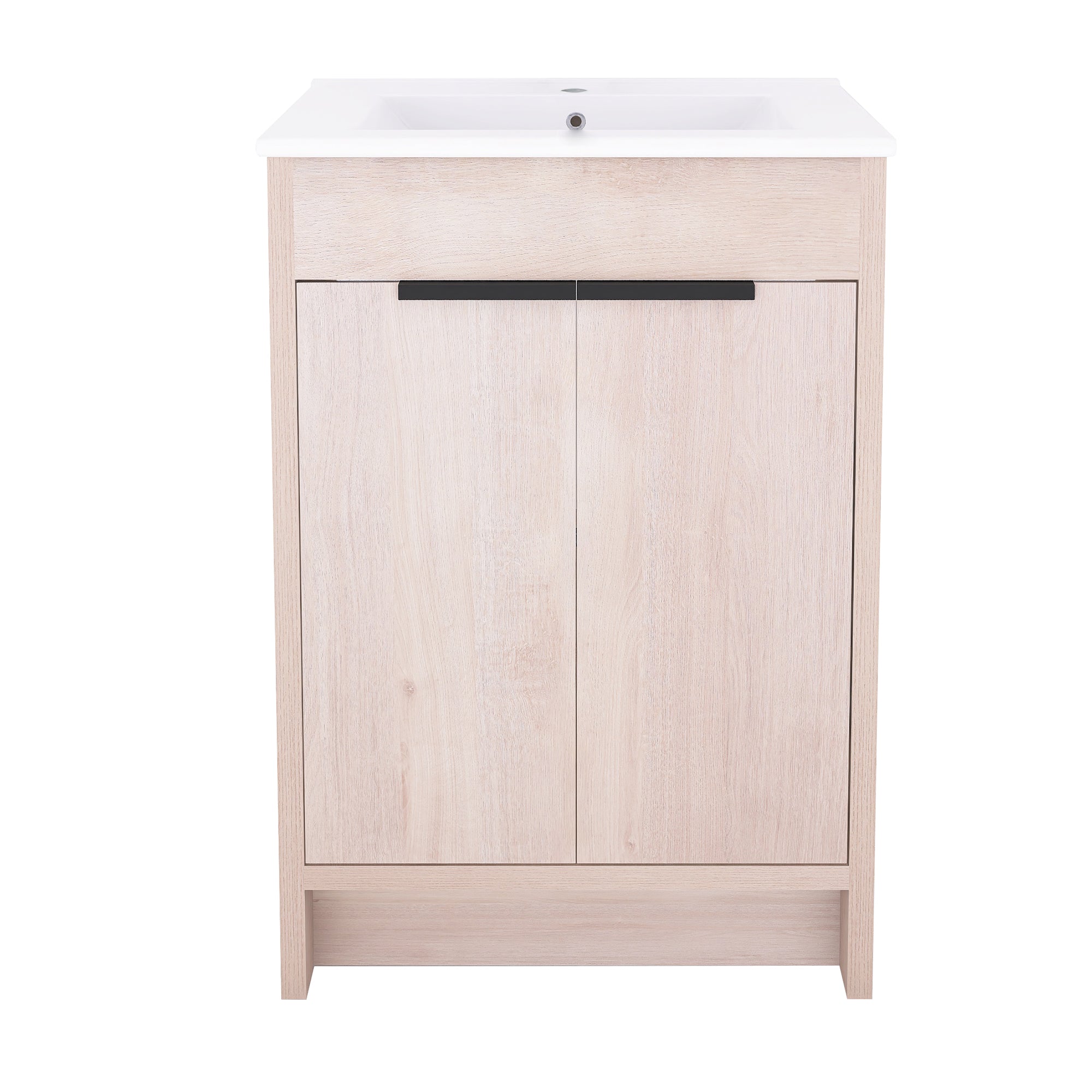 24 in. Freestanding Plywood Bathroom Vanity Set in Plain Light Oak with Integrated Sink