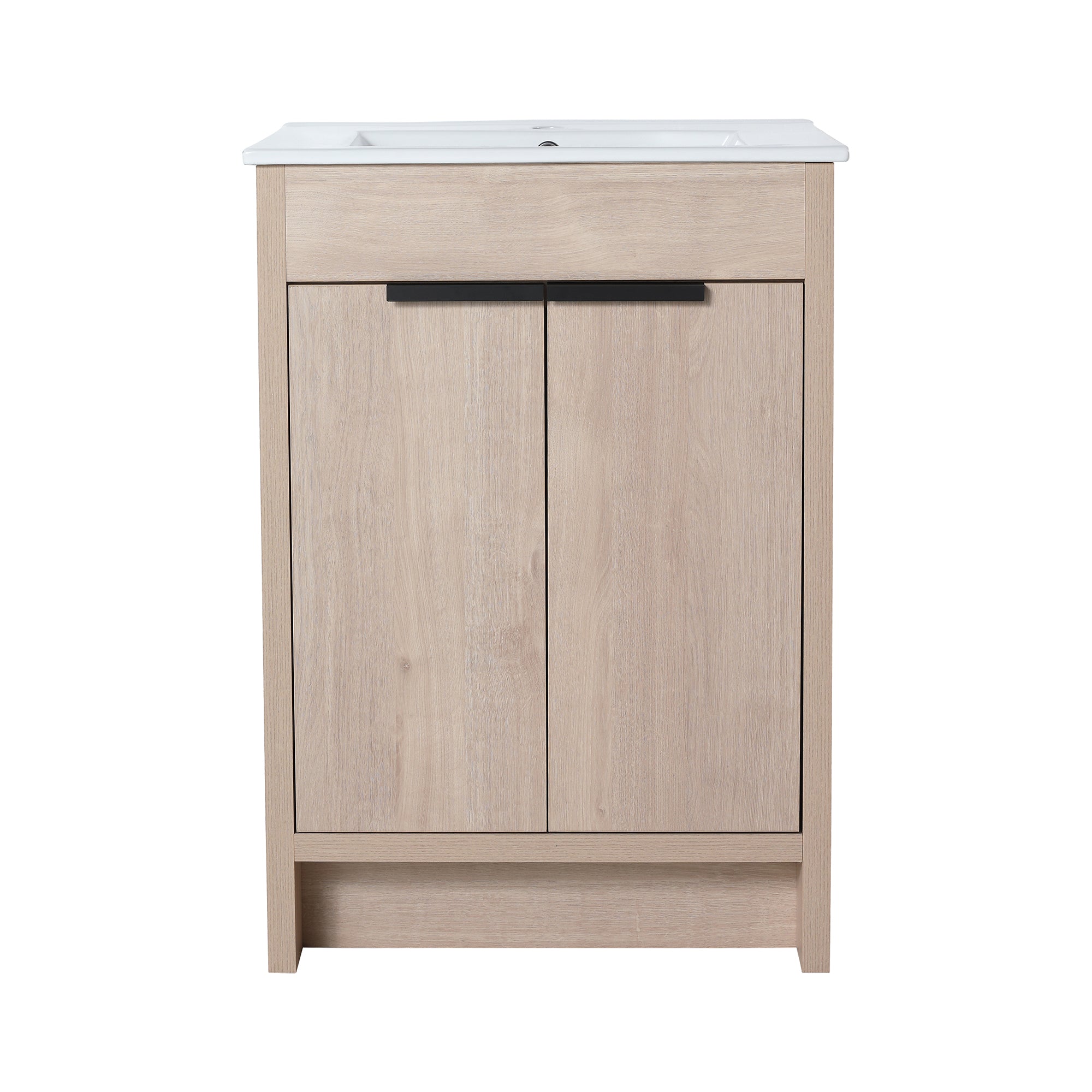 24 in. Freestanding Plywood Bathroom Vanity Set in Plain Light Oak with Integrated Sink
