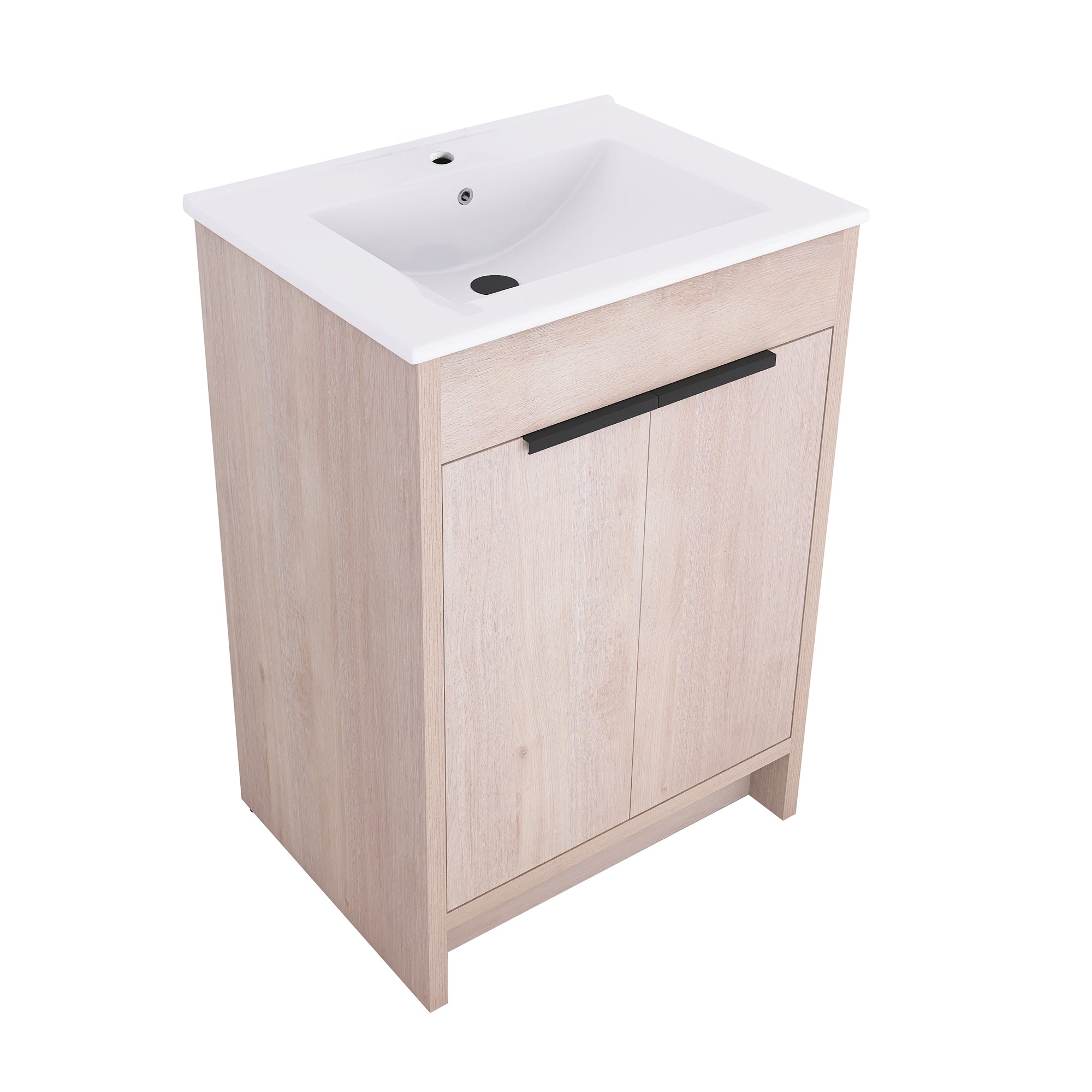 24 in. Freestanding Plywood Bathroom Vanity Set in Plain Light Oak with Integrated Sink