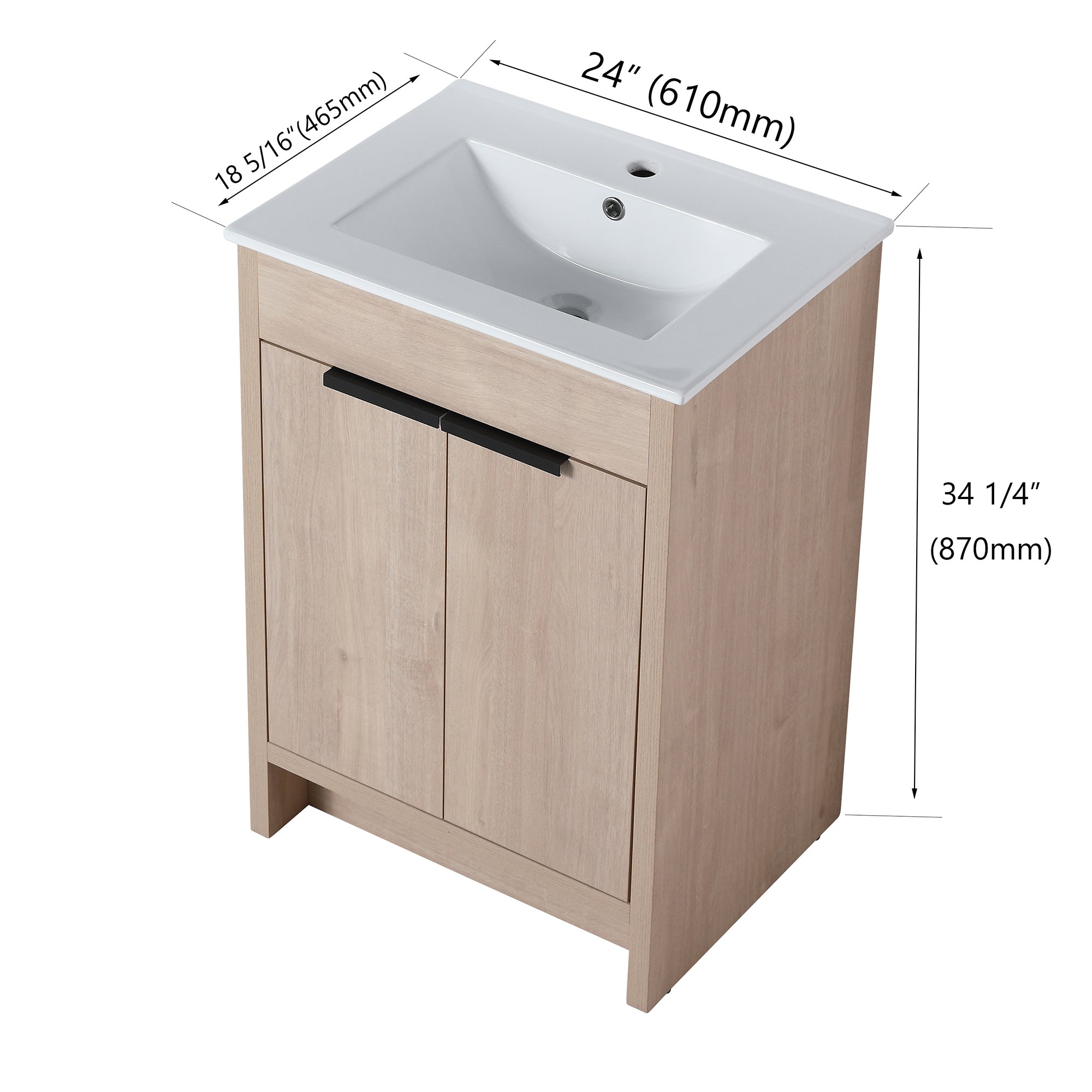 24 in. Freestanding Plywood Bathroom Vanity Set in Plain Light Oak with Integrated Sink