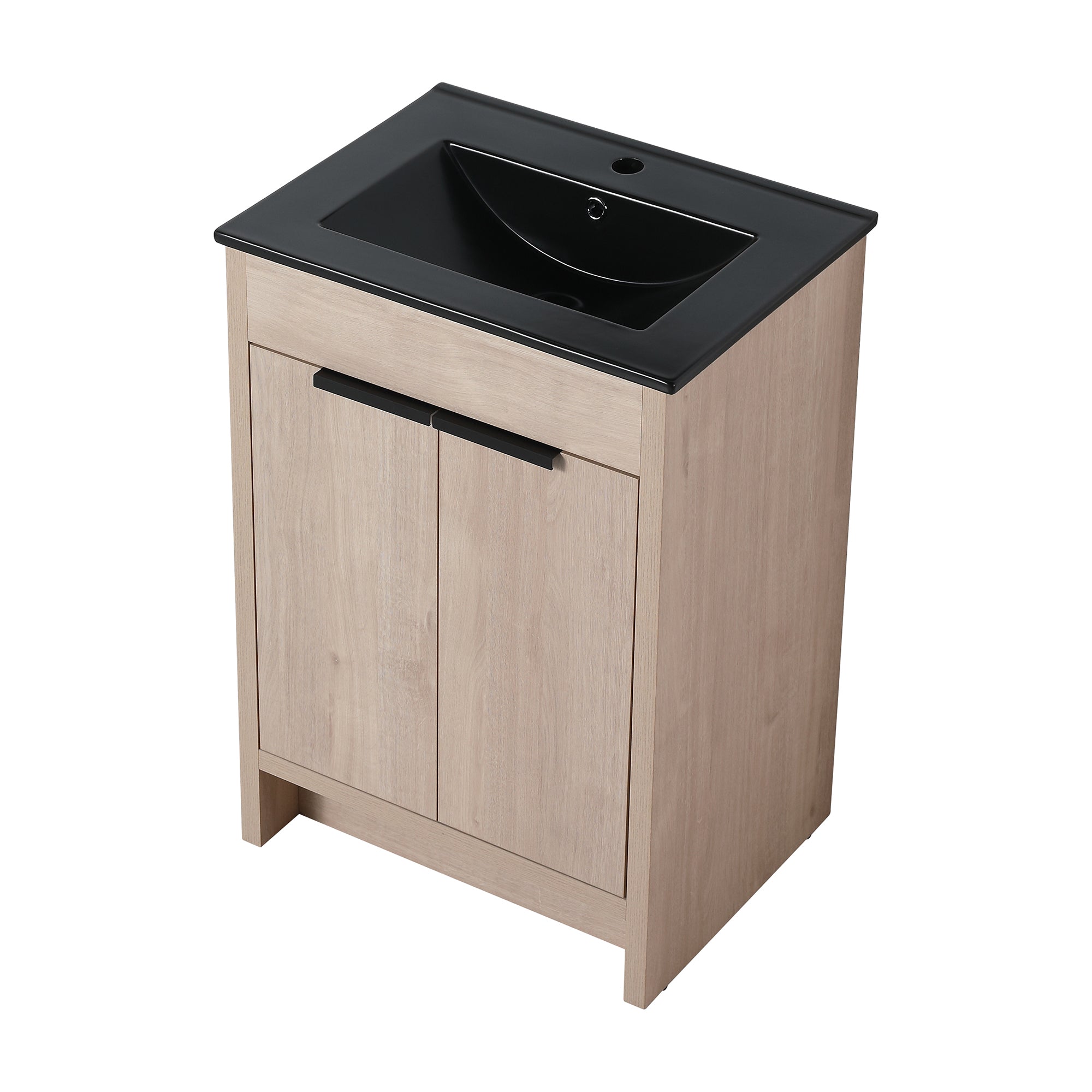 24 in. Freestanding Plywood Bathroom Vanity Set in Plain Light Oak with Integrated Sink