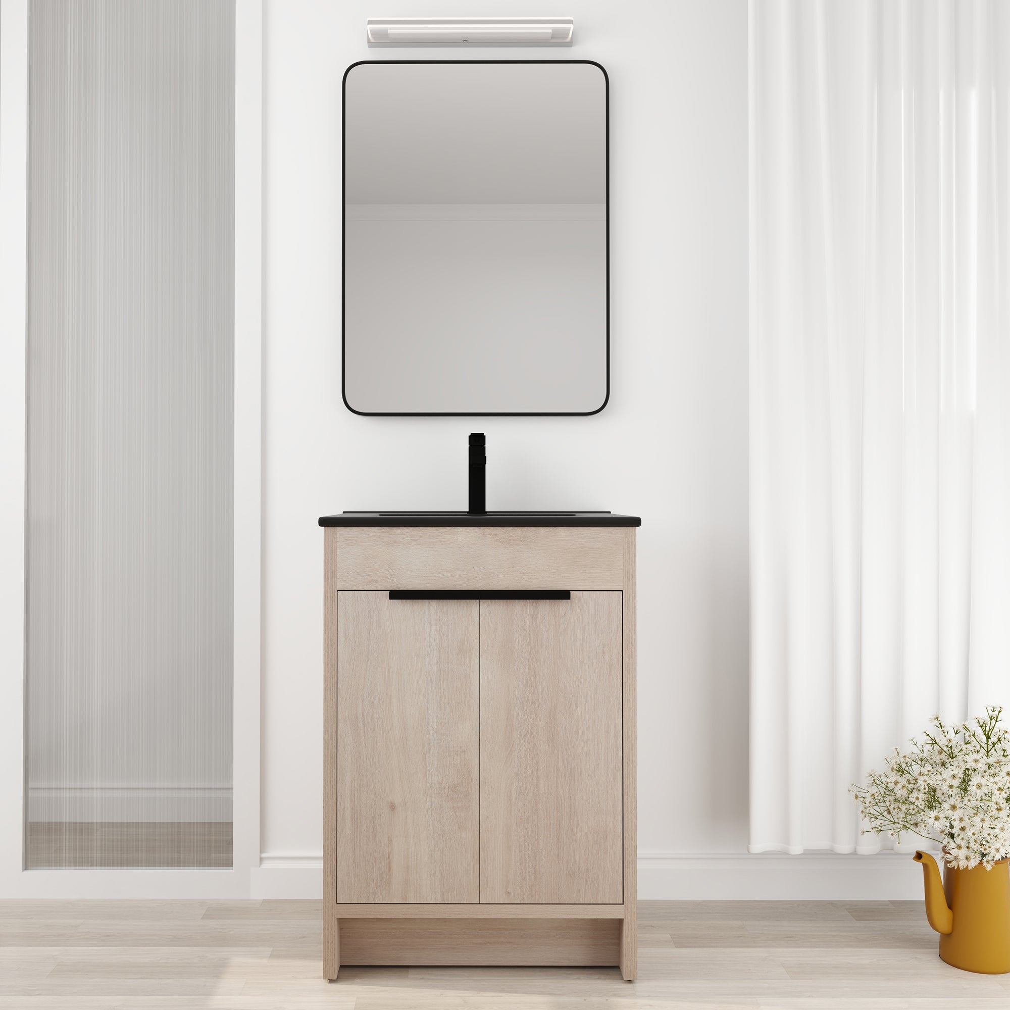 24 in. Freestanding Plywood Bathroom Vanity Set in Plain Light Oak with Integrated Sink