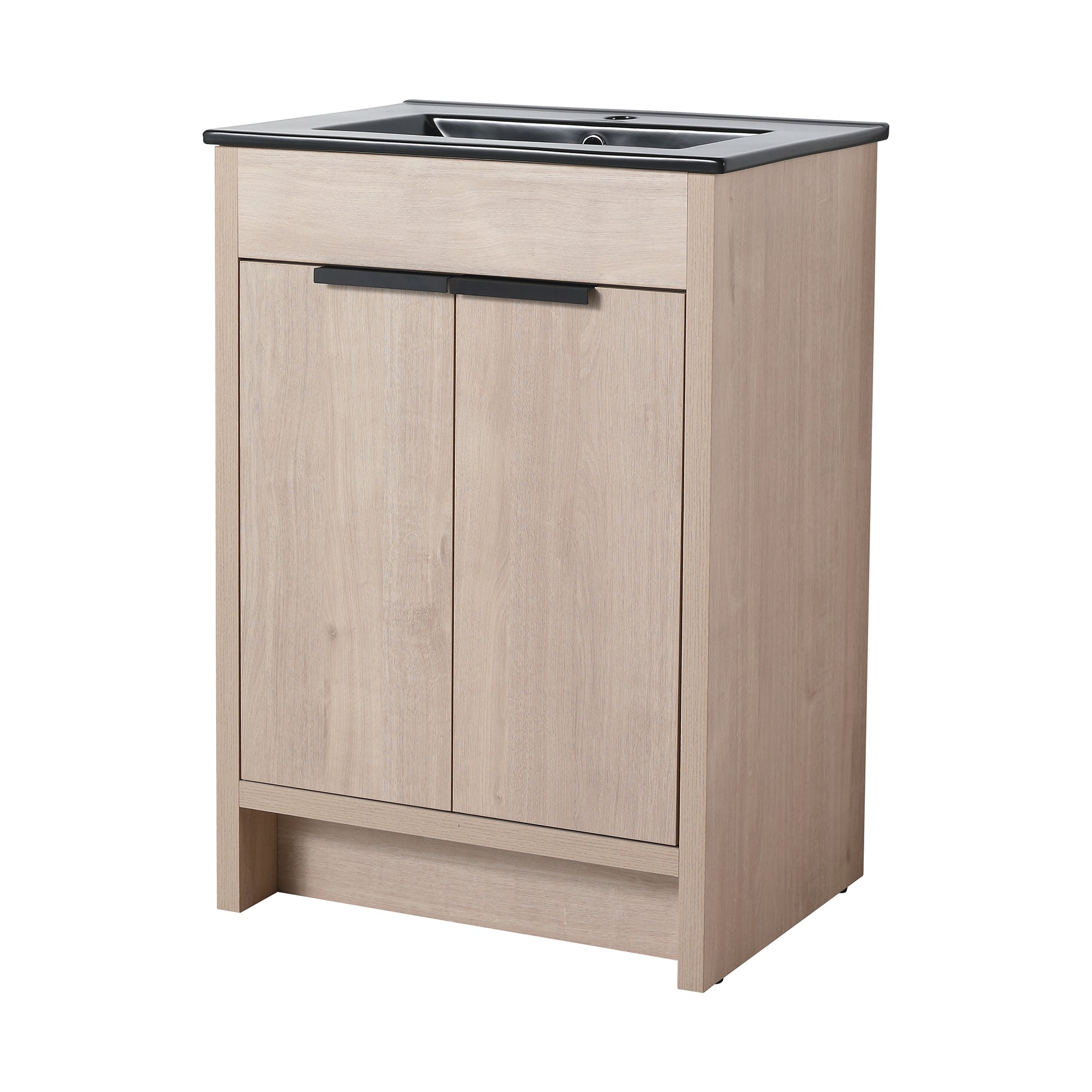 24 in. Freestanding Plywood Bathroom Vanity Set in Plain Light Oak with Integrated Sink