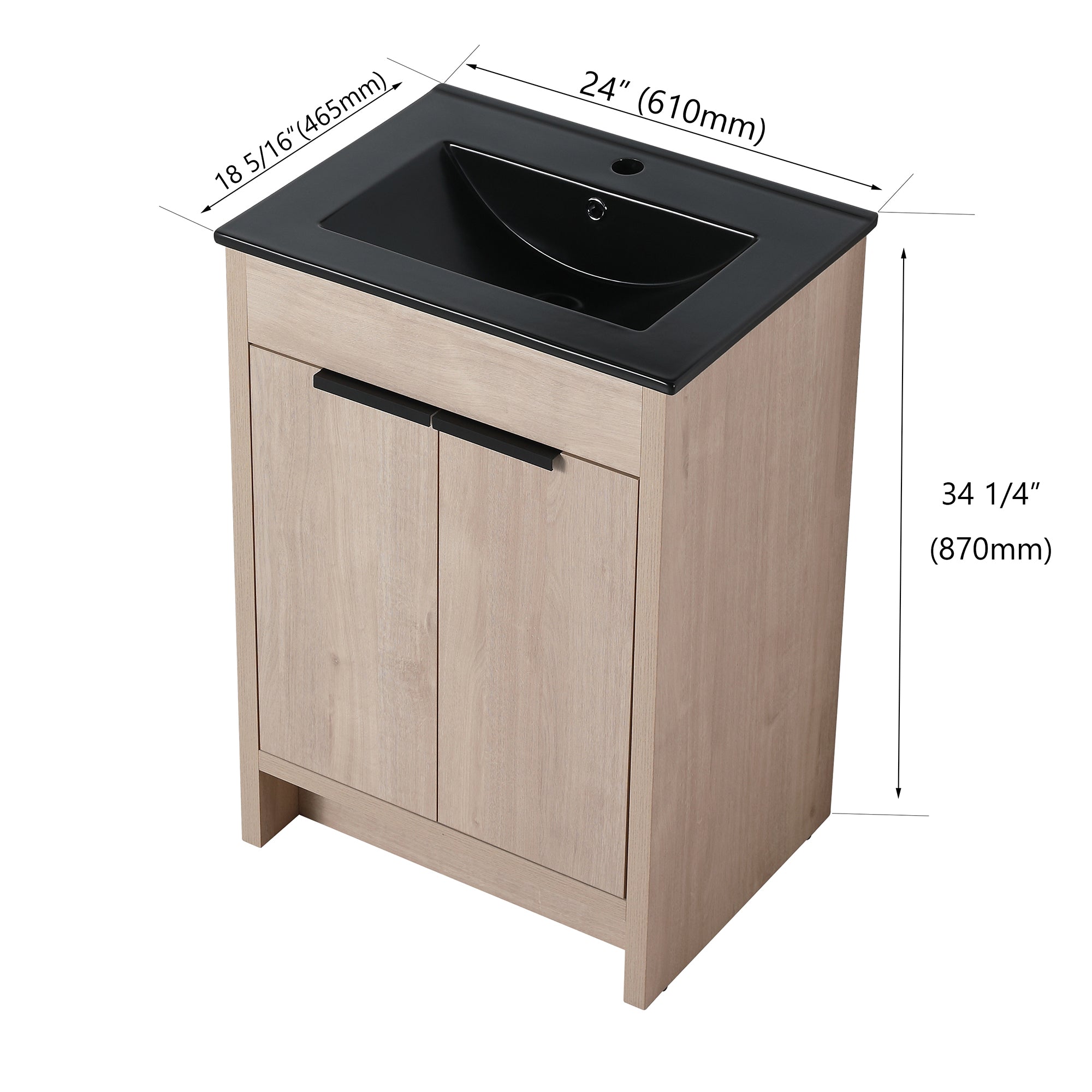 24 in. Freestanding Plywood Bathroom Vanity Set in Plain Light Oak with Integrated Sink