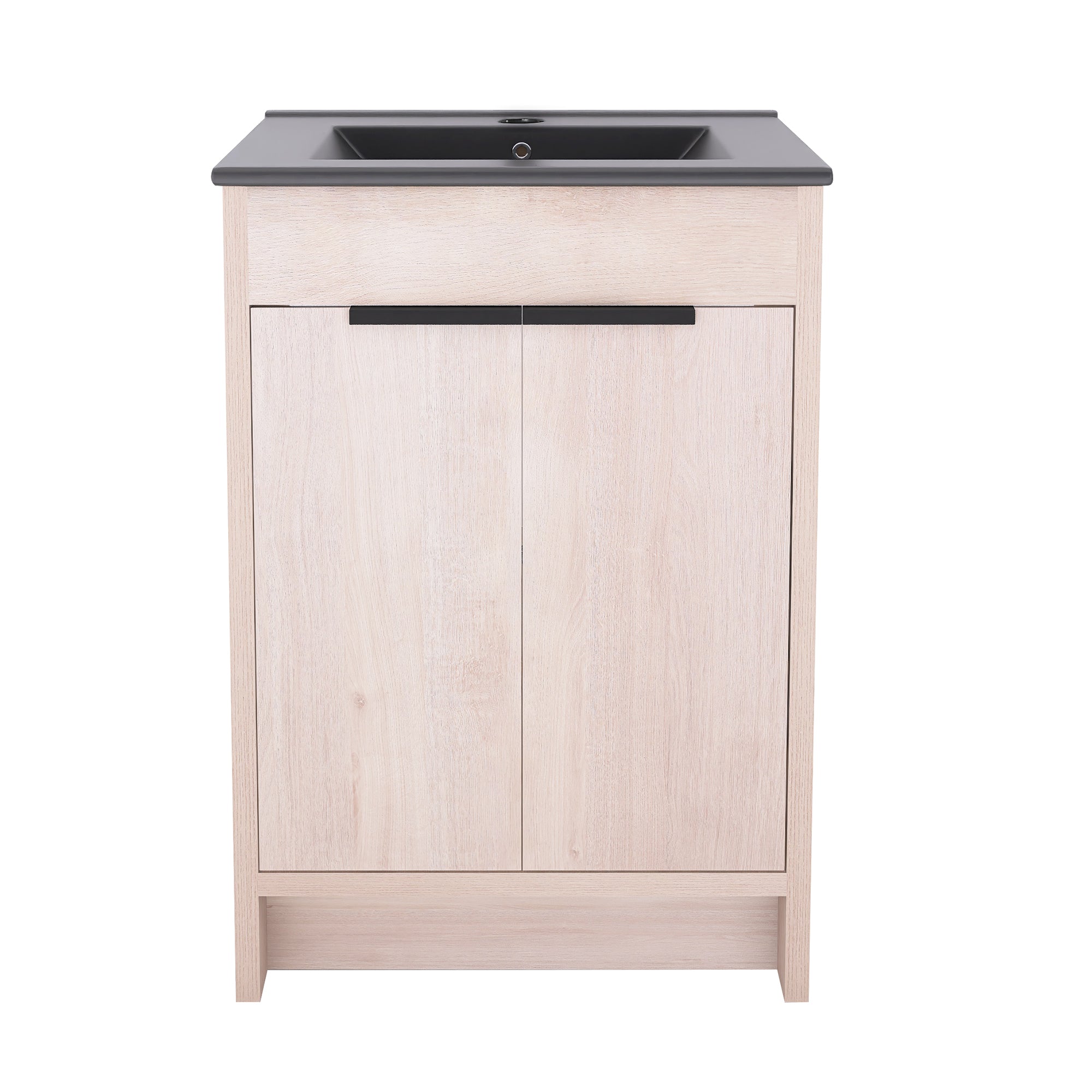 24 in. Freestanding Plywood Bathroom Vanity Set in Plain Light Oak with Integrated Sink