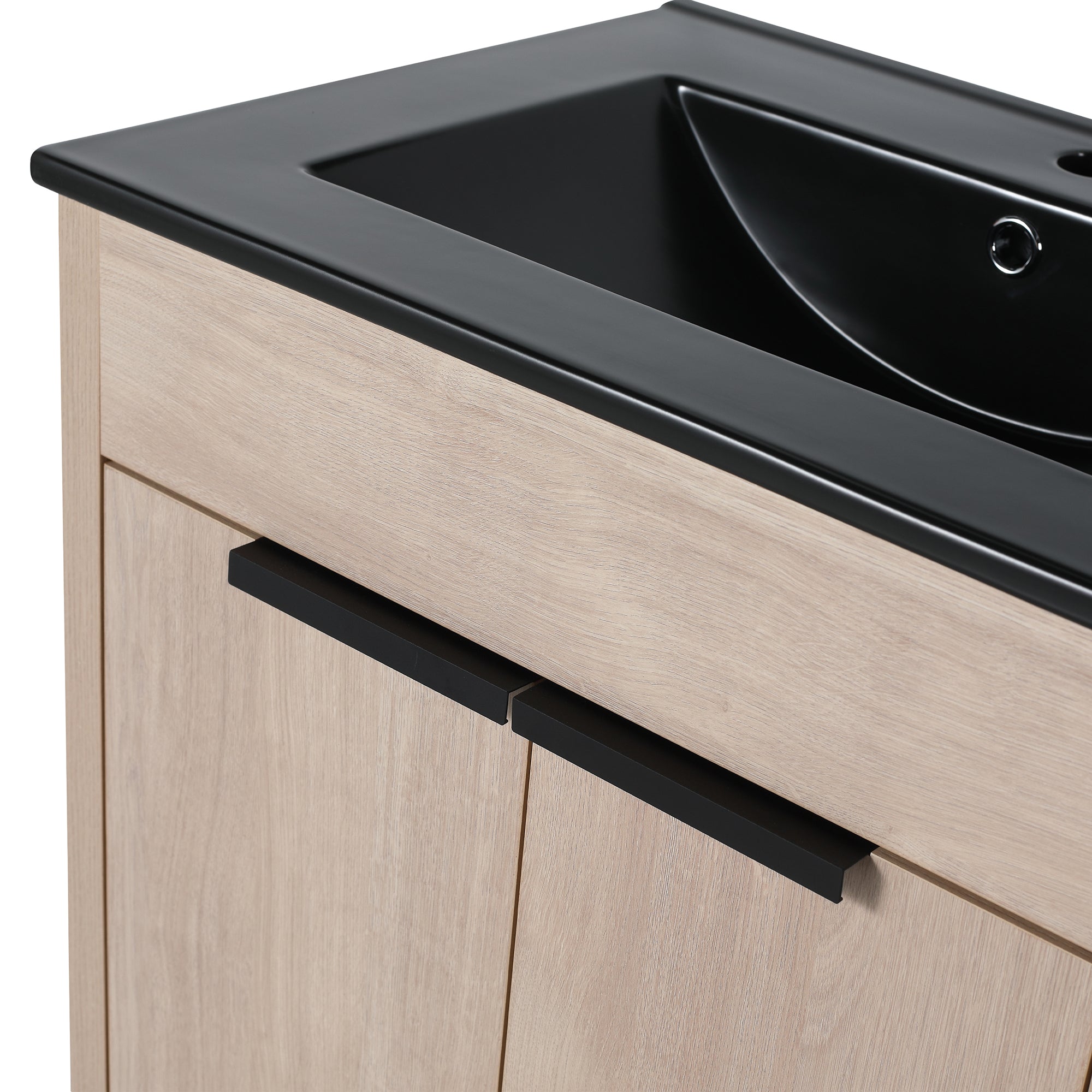 24 in. Freestanding Plywood Bathroom Vanity Set in Plain Light Oak with Integrated Sink