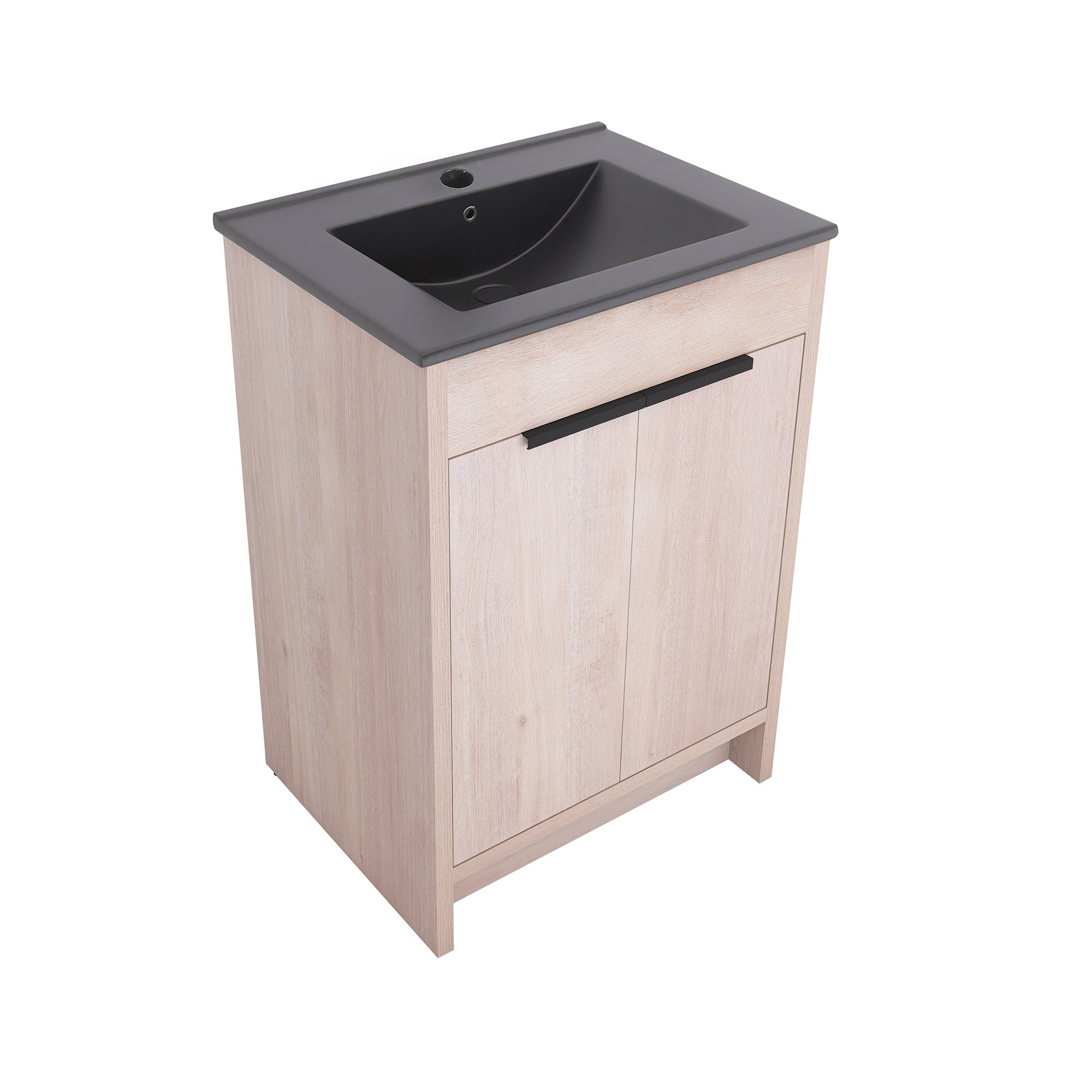24 in. Freestanding Plywood Bathroom Vanity Set in Plain Light Oak with Integrated Sink