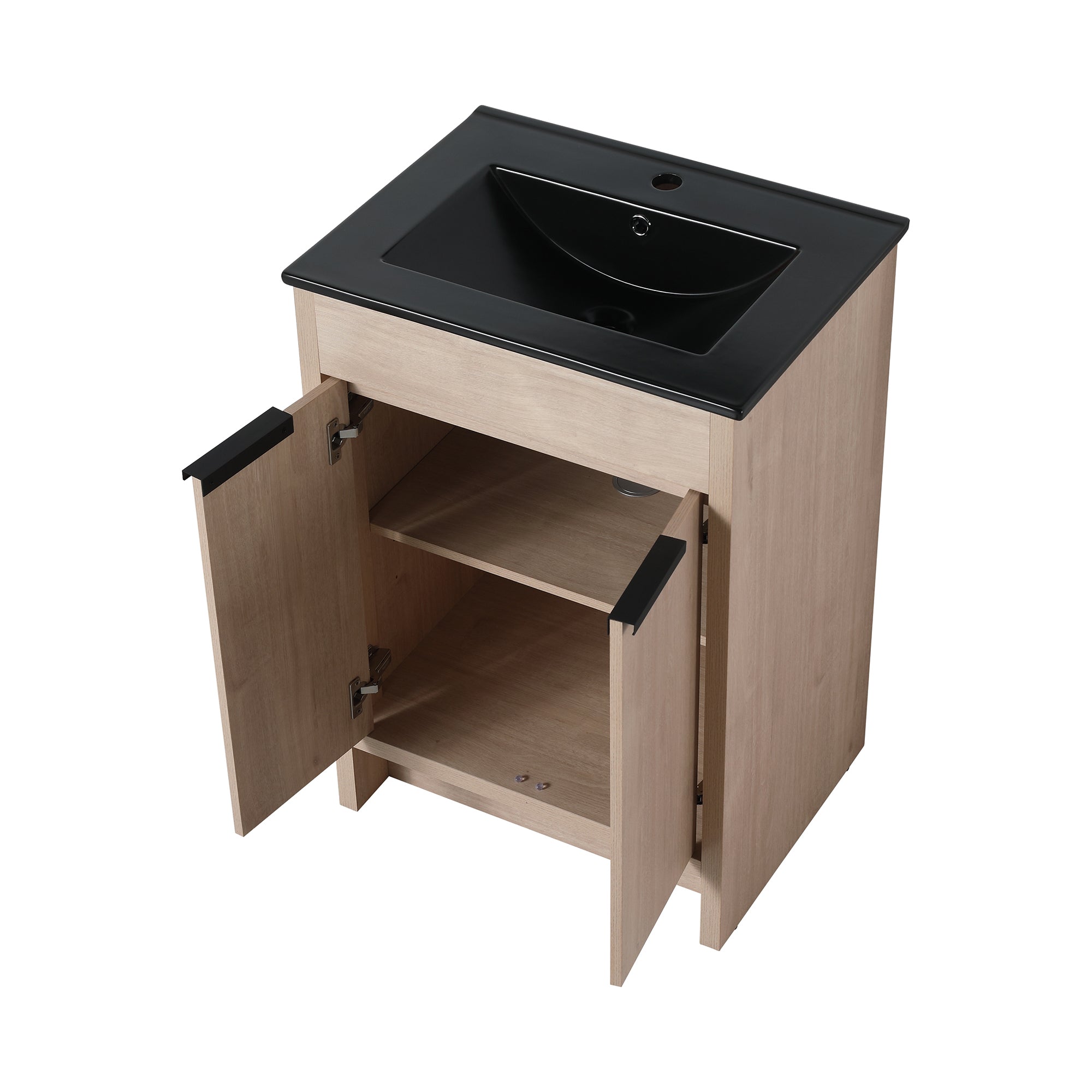 24 in. Freestanding Plywood Bathroom Vanity Set in Plain Light Oak with Integrated Sink