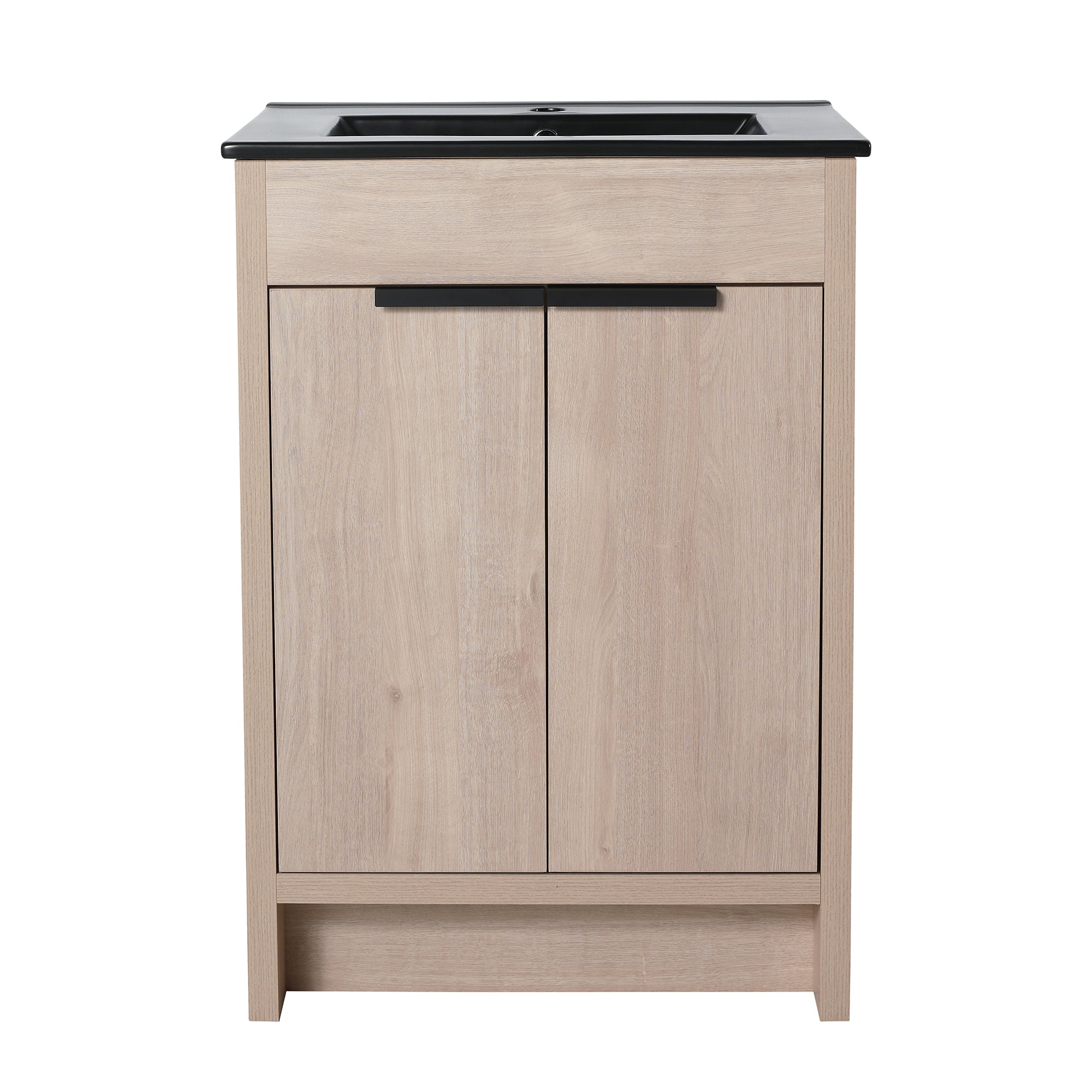 24 in. Freestanding Plywood Bathroom Vanity Set in Plain Light Oak with Integrated Sink